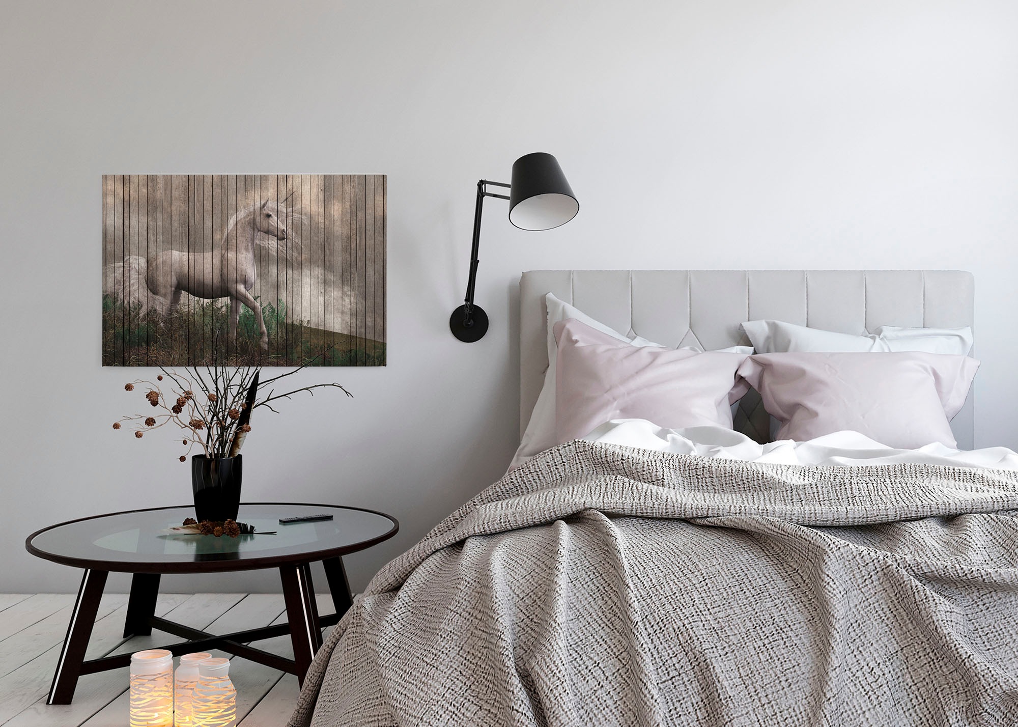 A.S. Création Leinwandbild »fantasy 3«, Kunst-Tiere-Kinder, (1 St.), Keilrahmen Bild Holzoptik Einhorn Leinwand-Bild Wohnzimmer modern Wand