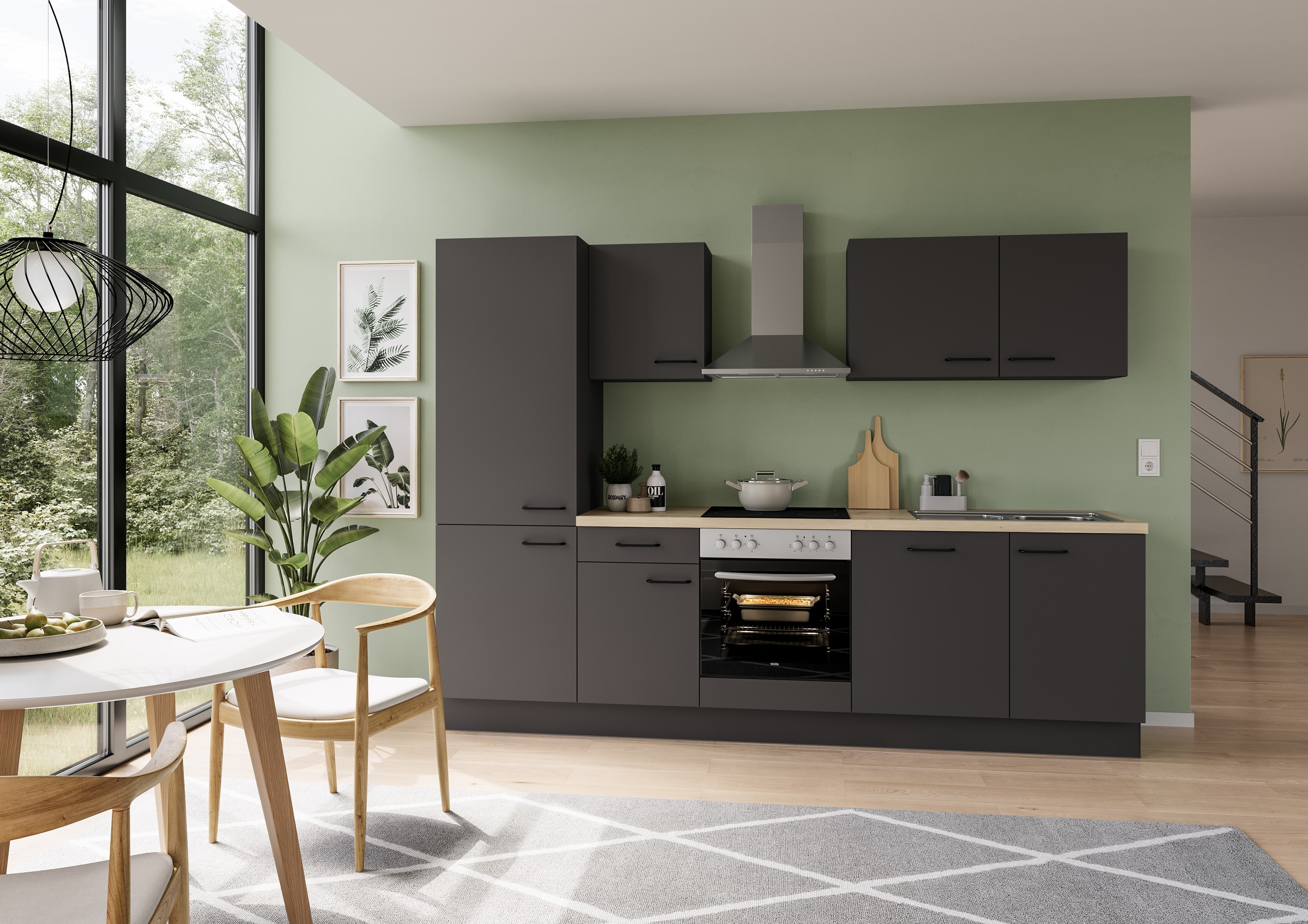 IMPULS KÜCHEN Küchenzeile »"Tirana", Ausrichtung wählbar, Schubkästen mit Soft-Close«, vormontiert, wahlweise mit E-Geräten, mit Vollauszug, Breite 280 cm