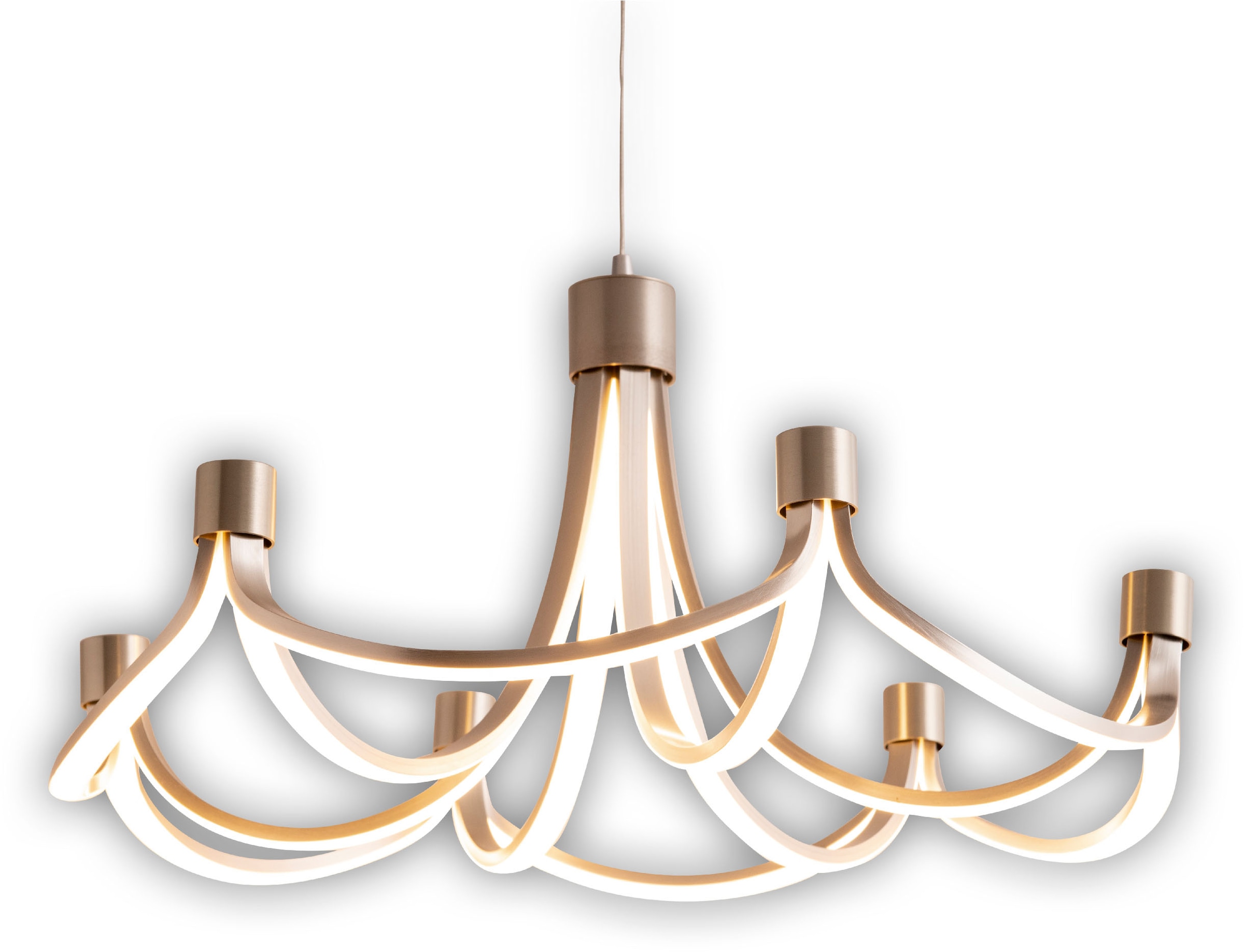 näve LED Pendelleuchte »Festos«, 1 flammig, Leuchtmittel LED-Modul | LED fest integriert, Kronleuchter, stufenweise dimmbar, satiniertes Metall, H: 150cm