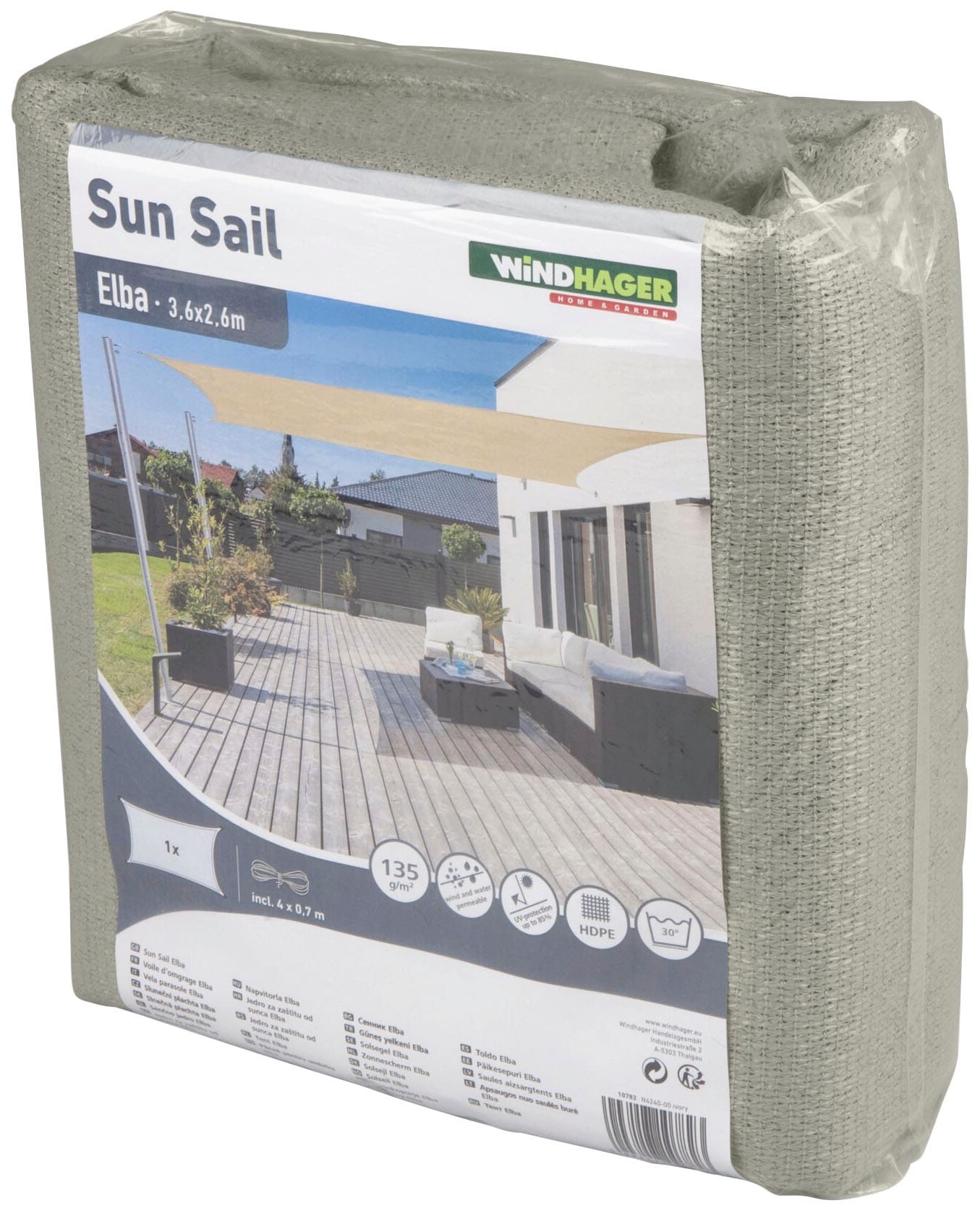 Windhager Sonnensegel »Elba Rechteck«, 3,6x2,6m, beige