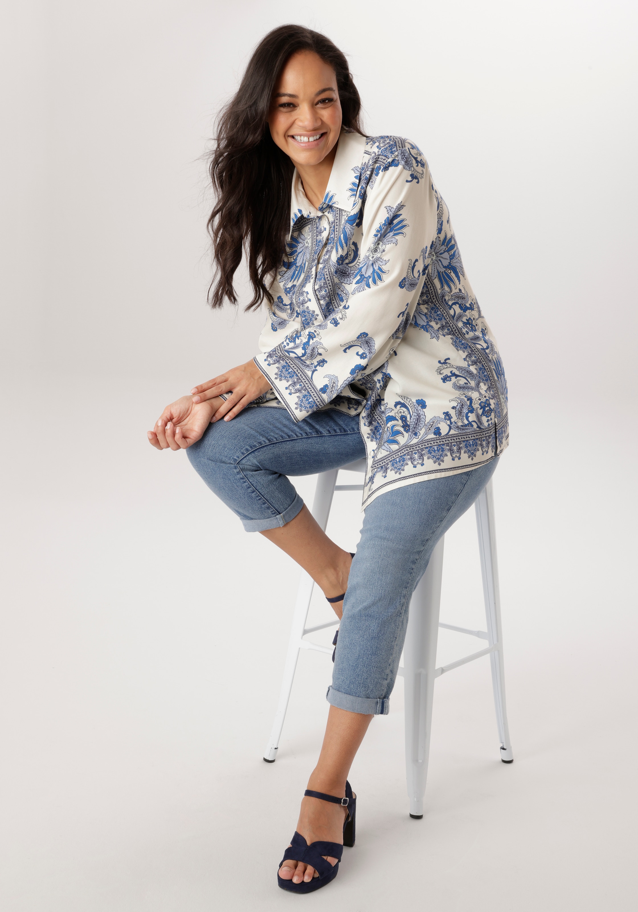 Aniston PLUS Hemdbluse mit edler Blumendruck - NEUE KOLLEKTION