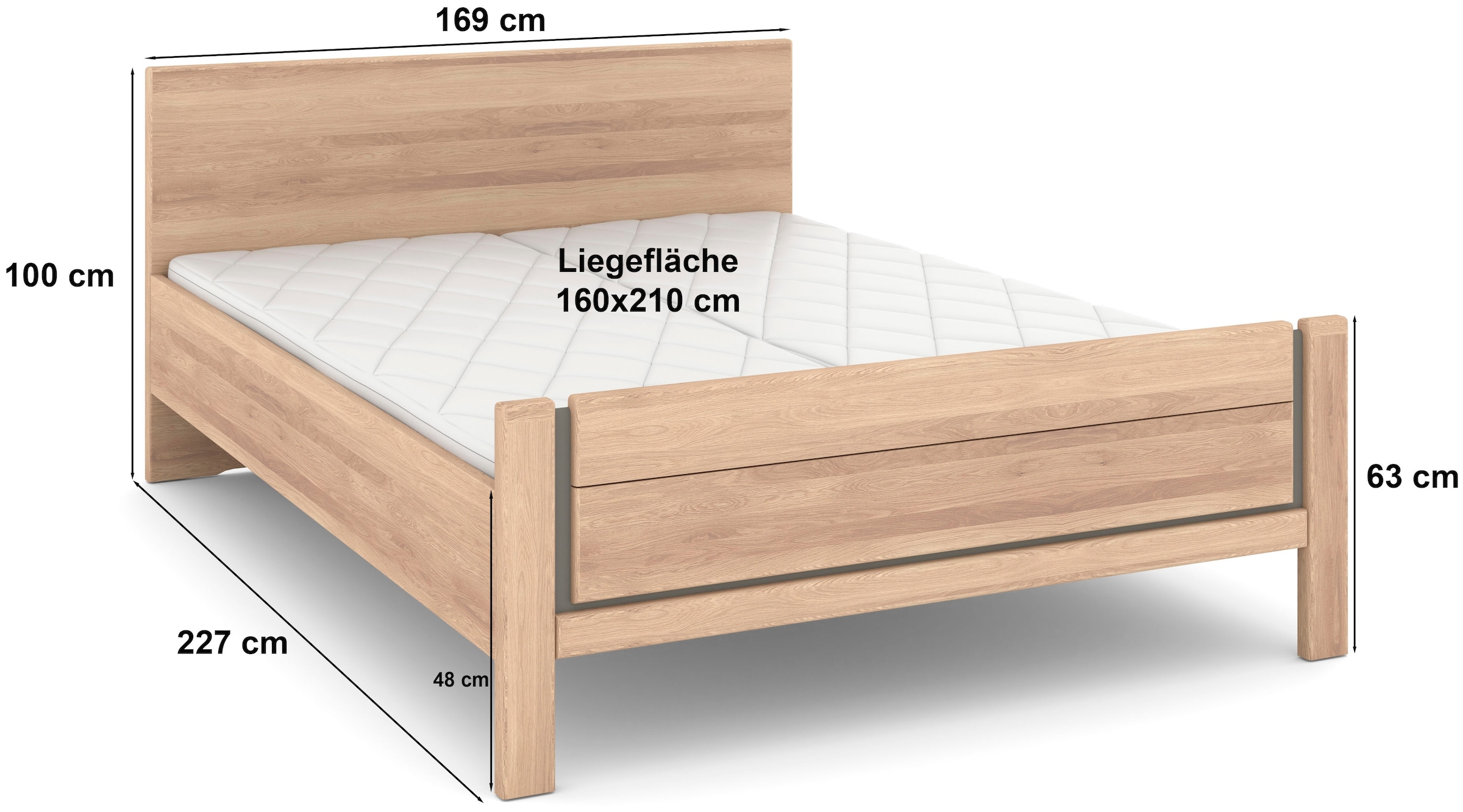 Musterring Holzbett »Sorrent, Bettgestell, Bettrahmen, teilmassiv Eiche«, (MADE IN GERMANY), Eiche teilmassiv, Liegehöhenverstellung, Stollenfußteil