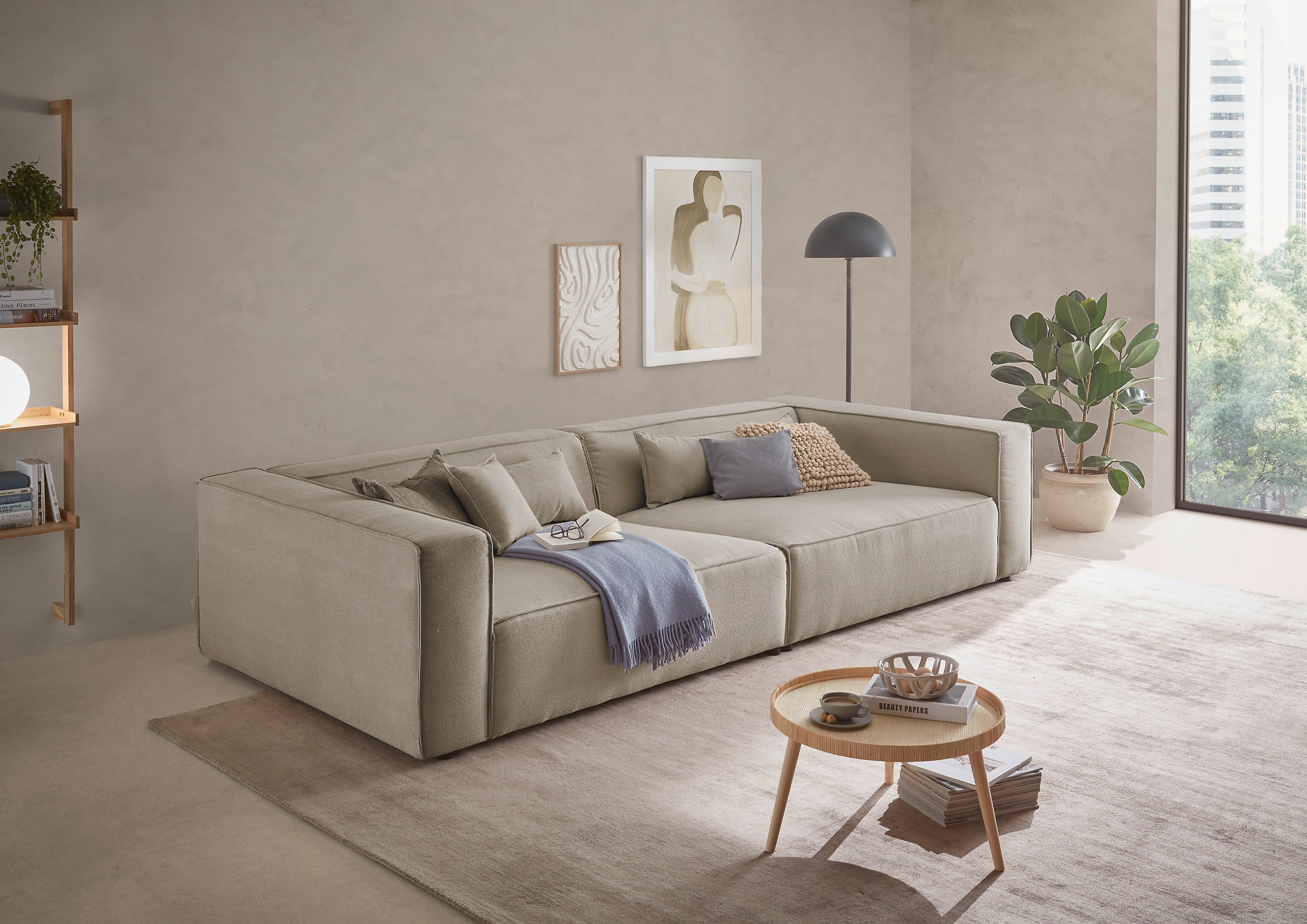 LeGer Home by Lena Gercke 3-Sitzer »PIARA, XXL Sofa mit Kedernaht, Big-Sofa in Cord oder Leinenoptik«, schwarze Füße, bequemer Sitzkomfort, extra tiefe Sitzfläche