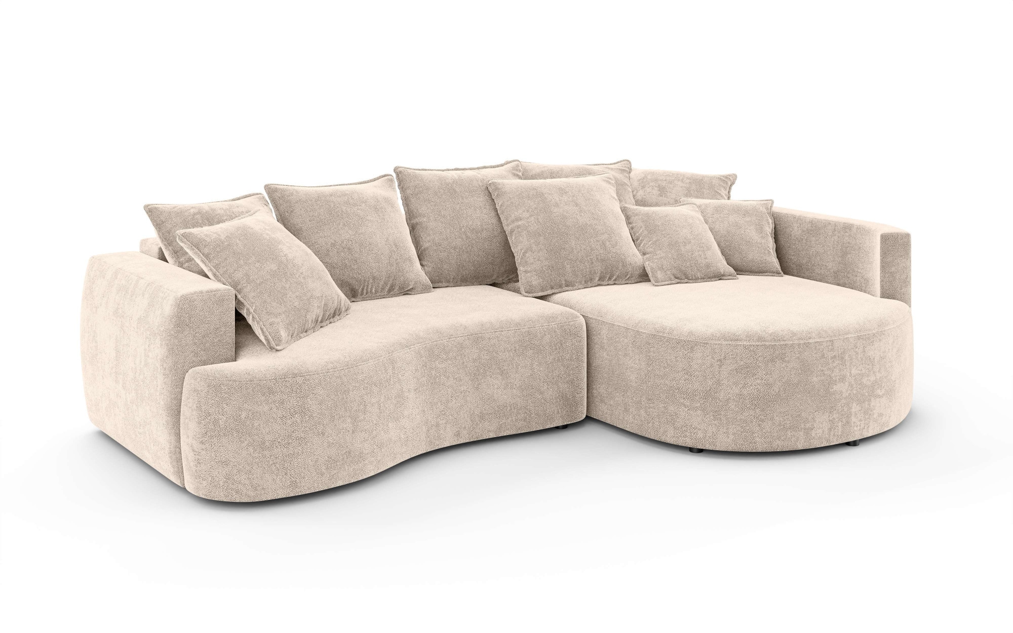 INOSIGN Ecksofa »Kahekili, Schlafsofa mit Bettkasten, Maße B/T/H: 255/181/90/ cm«, L-Form mit Wellenunterfederung, 7 Rückenkissen und 2 Zierkissen