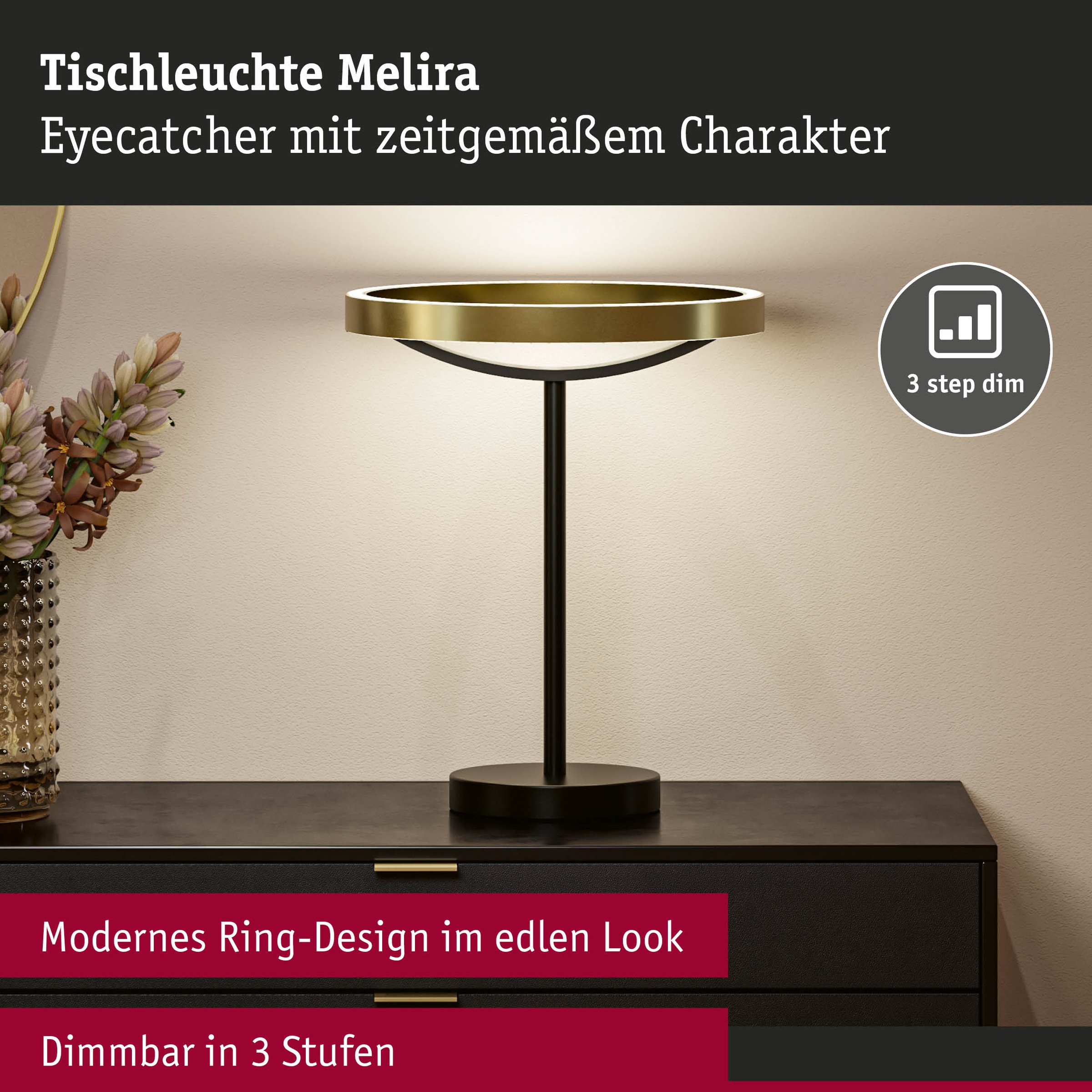 Paulmann LED Tischleuchte »Melira LED 10W Gold /Schwarz 230V Metall« LED-Modul 1 Stk. 3StepDim