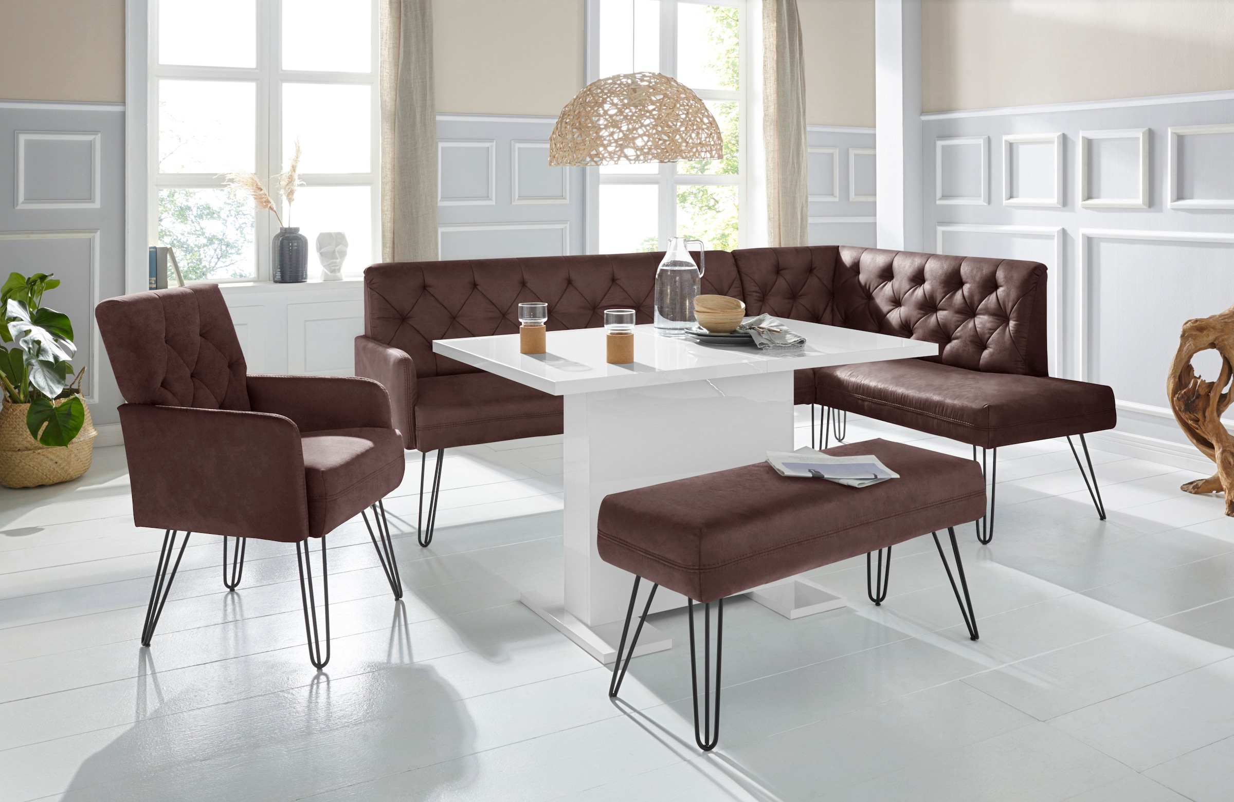 exxpo - sofa fashion Eckbank »Doppio, Chesterfield Optik, komfortabel und bequem, hohe Designfüße«, Frei im Raum stellbar