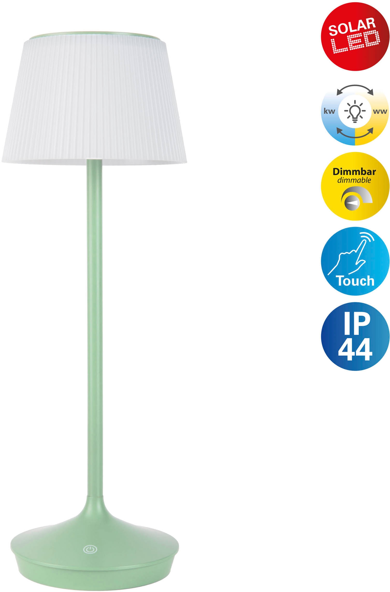 näve LED Tischleuchte »Solarleuchte / Akkuleuchte "EMMI"«, 1 flammig, Leuchtmittel LED-Modul | LED fest integriert, Solarbetrieb, Akkubetrieb, CCT, Berührungssensor, Akkutischleuchte