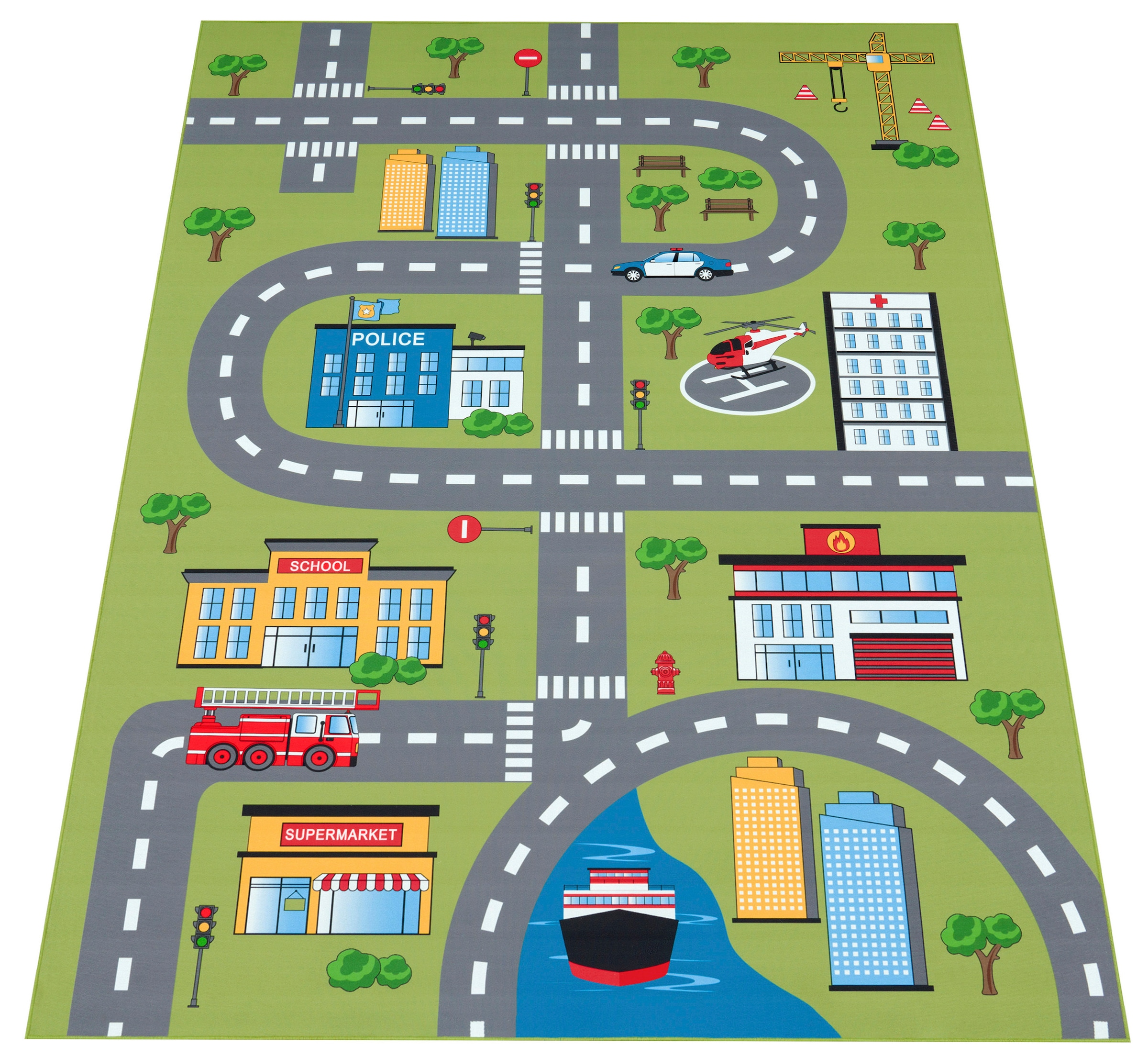 Paco Home Kinderteppich »Bino 570«, rechteckig, 4 mm Höhe, Kurzflor, Straßen-Spiel-Teppich, Kinderzimmer