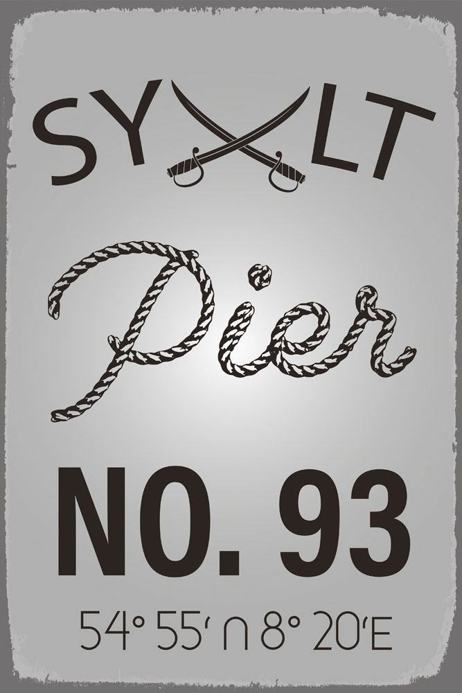 queence Metallbild »Sylt Pier«, Meer Bilder-Schriftzug-Meer-Strand, (1 St.), Stahlschilder