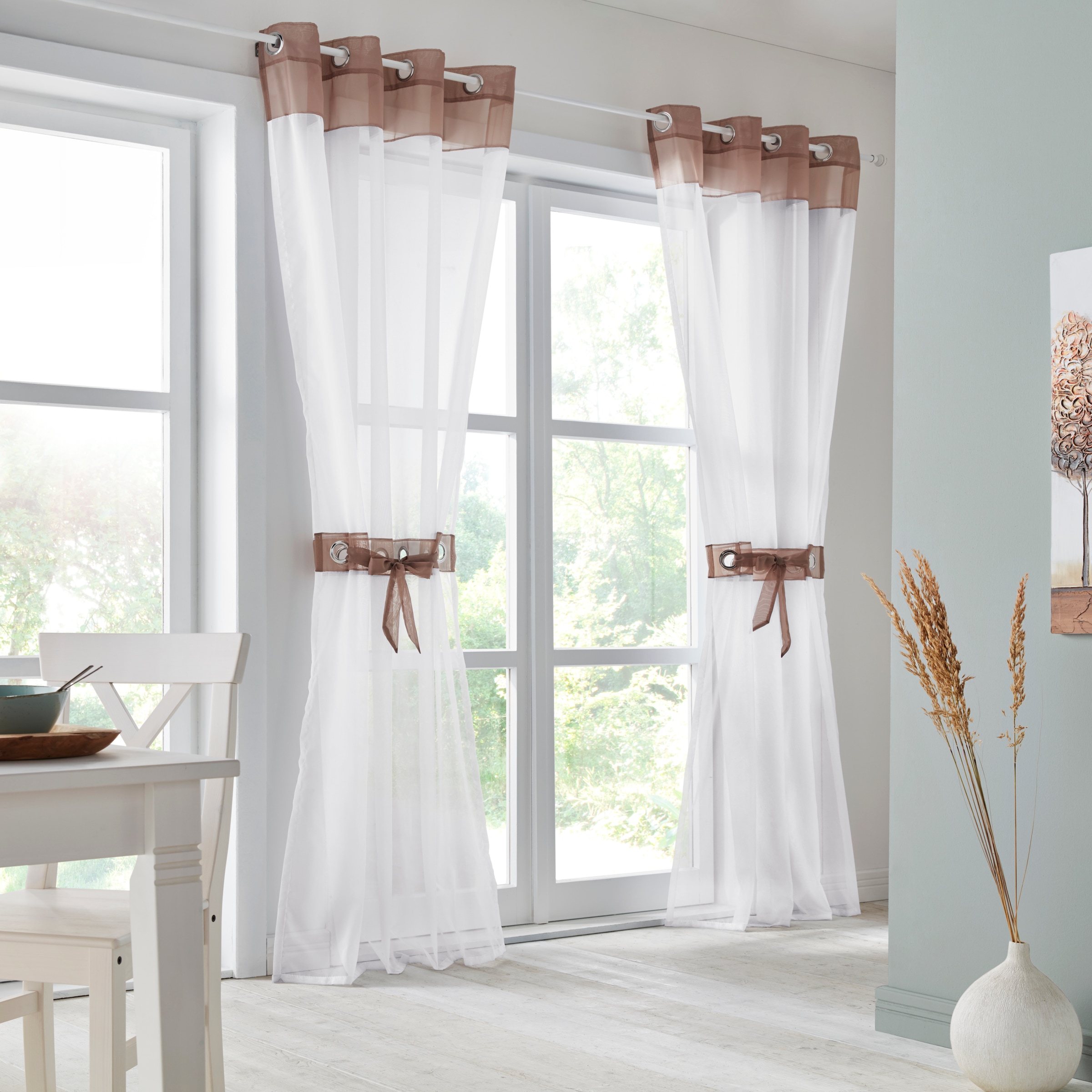 my home Gardine »Villars« Ösen 2 Stk. tlg. Vorhang, Fertiggardine, inkl. 2 günstig online kaufen