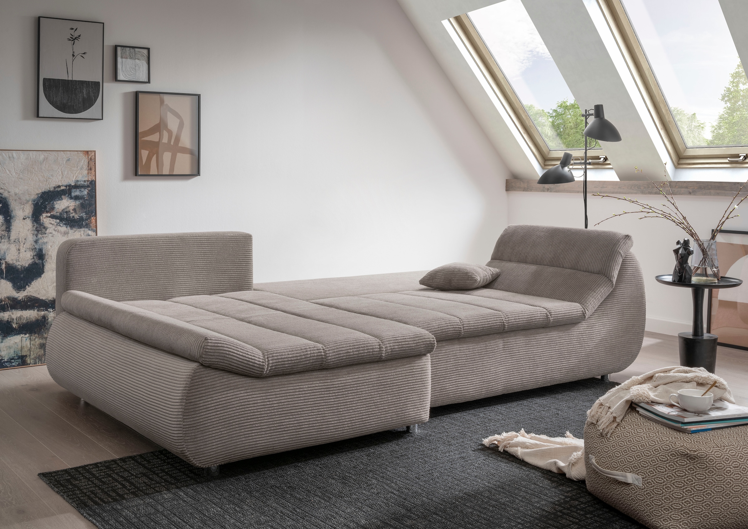 INOSIGN Ecksofa »Imola elegant und bequem, aktuelle Steppung im Sitz, L-Form«, wahlweise mit Bettfunktion