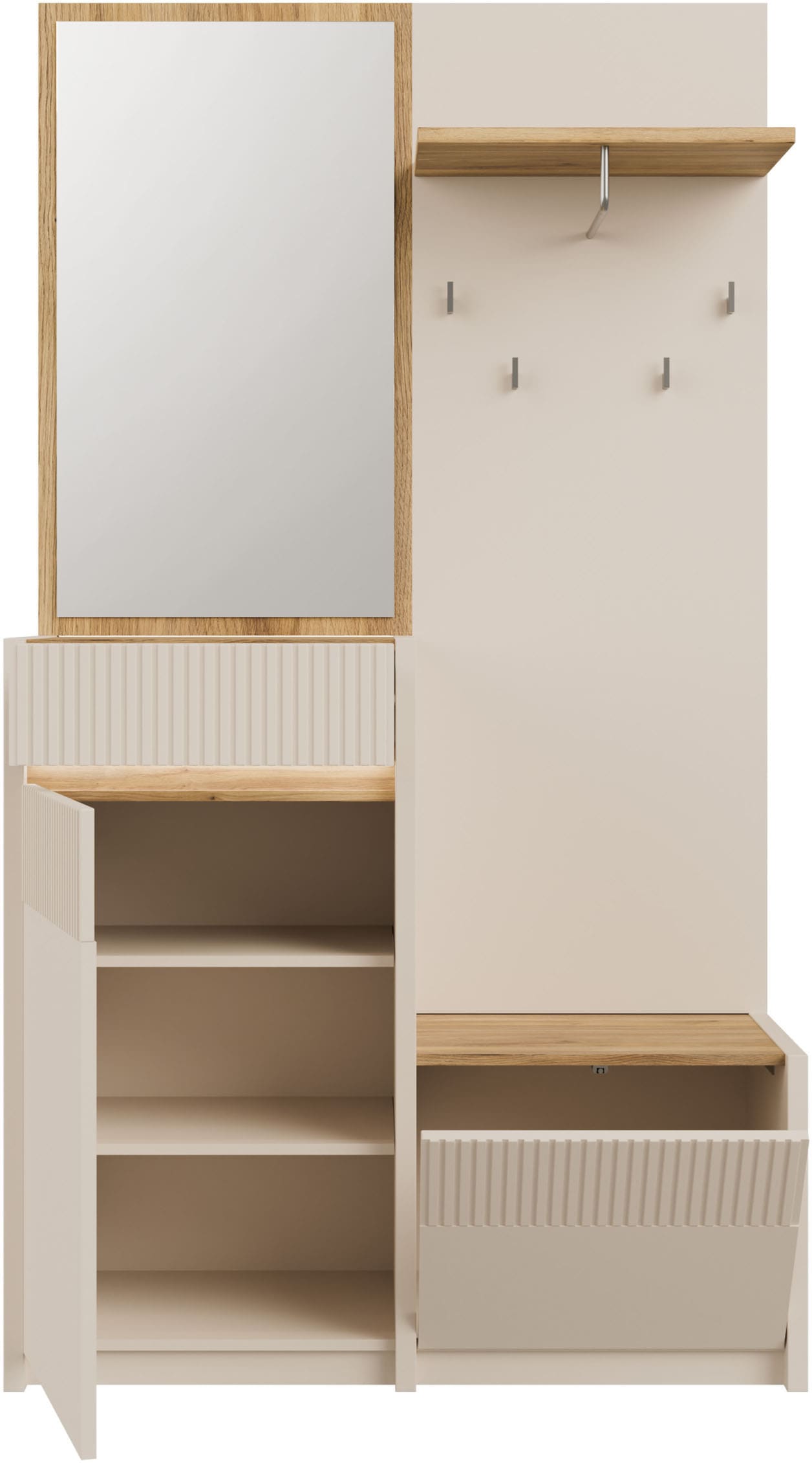 FORTE Kompaktgarderobe, B/H/T 108,4 /195,9/41,7 cm Spiegel, Haken, Kleiderstange