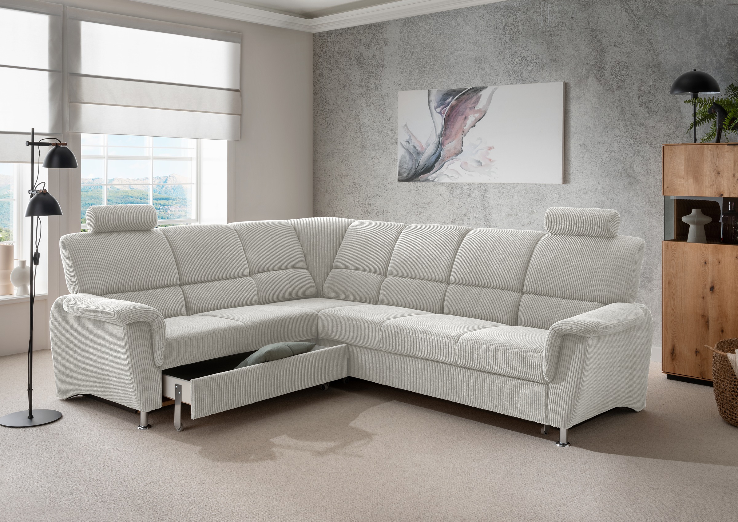 Home affaire Ecksofa »Pisa L-Form, mit Schlaffunktion, Stauraum, 2x höhenve günstig online kaufen