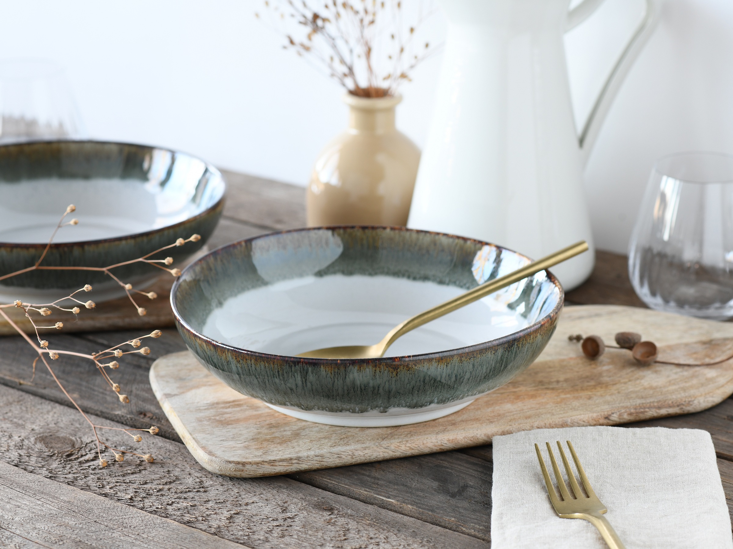 CreaTable Schale »Cascade, Poke Bowl 22,5 cm 4-tlg«, 4 tlg., aus Steinzeug, Rekativglasur, Healthy Food