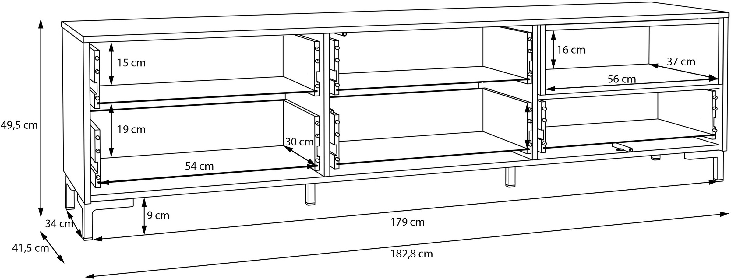 FORTE Lowboard »Galactique«, TV-Board, Grifflos, Push To Open, Stauraum