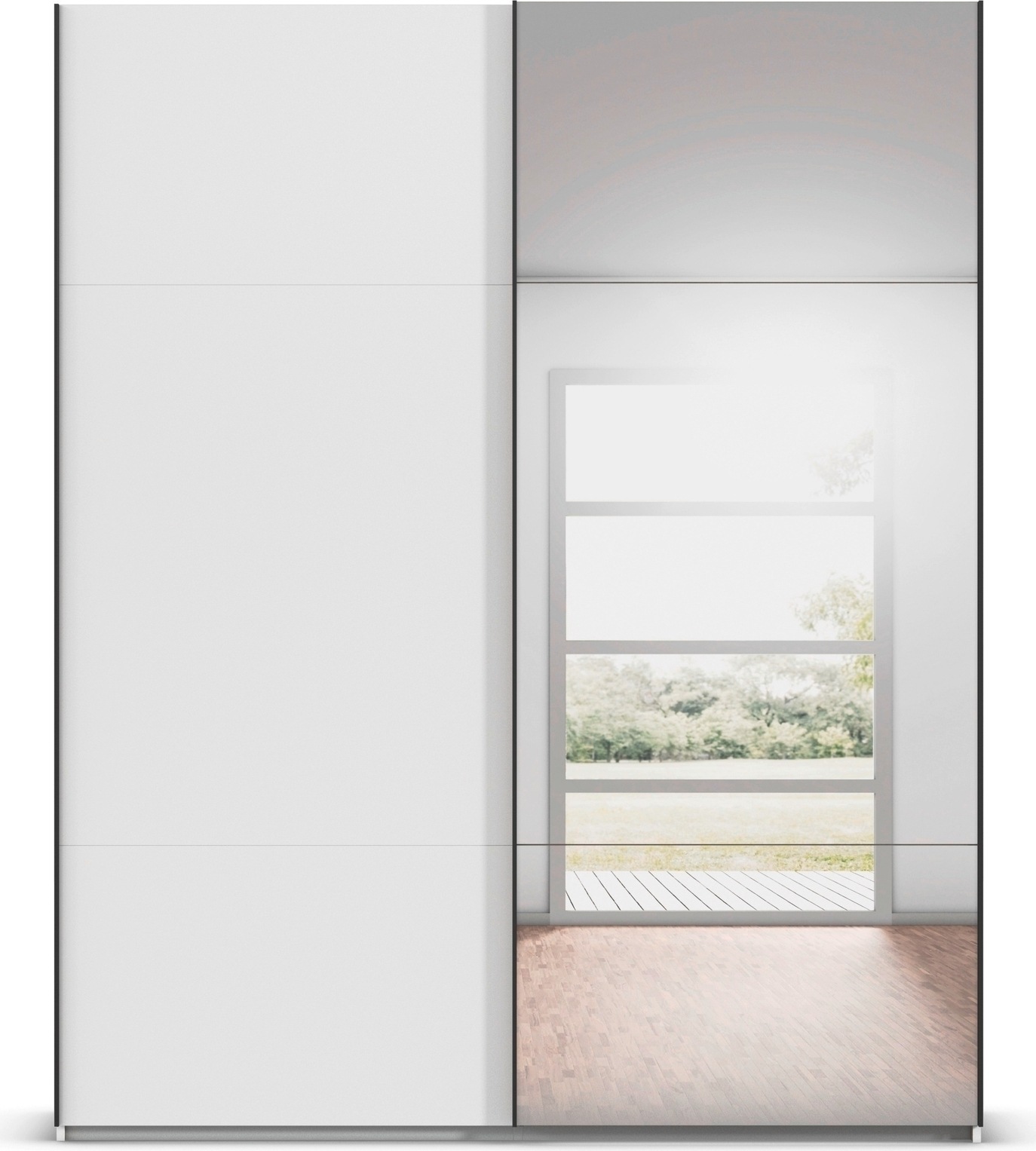 rauch Schwebetürenschrank »Kleiderschrank Schrank Garderobe Schlafzimmerschrank CONTIDO«, (in 3 verschiedenen Ausstattungen BASIC/CLASSIC/PREMIUM), aus hochwertigem Material in 6 Breiten 2 Griff-Farben MADE IN GERMANY