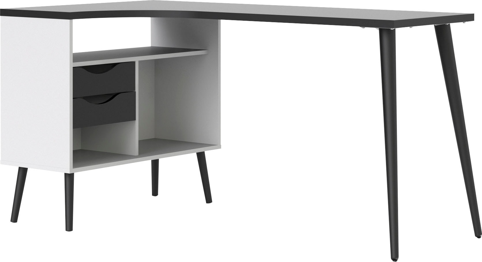 andas Schreibtisch »Oslo Arbeitstisch, Bürotisch«, mit 2 Schubladen, 3 offene Fächer, Eckschreibtisch, Breite 145 cm