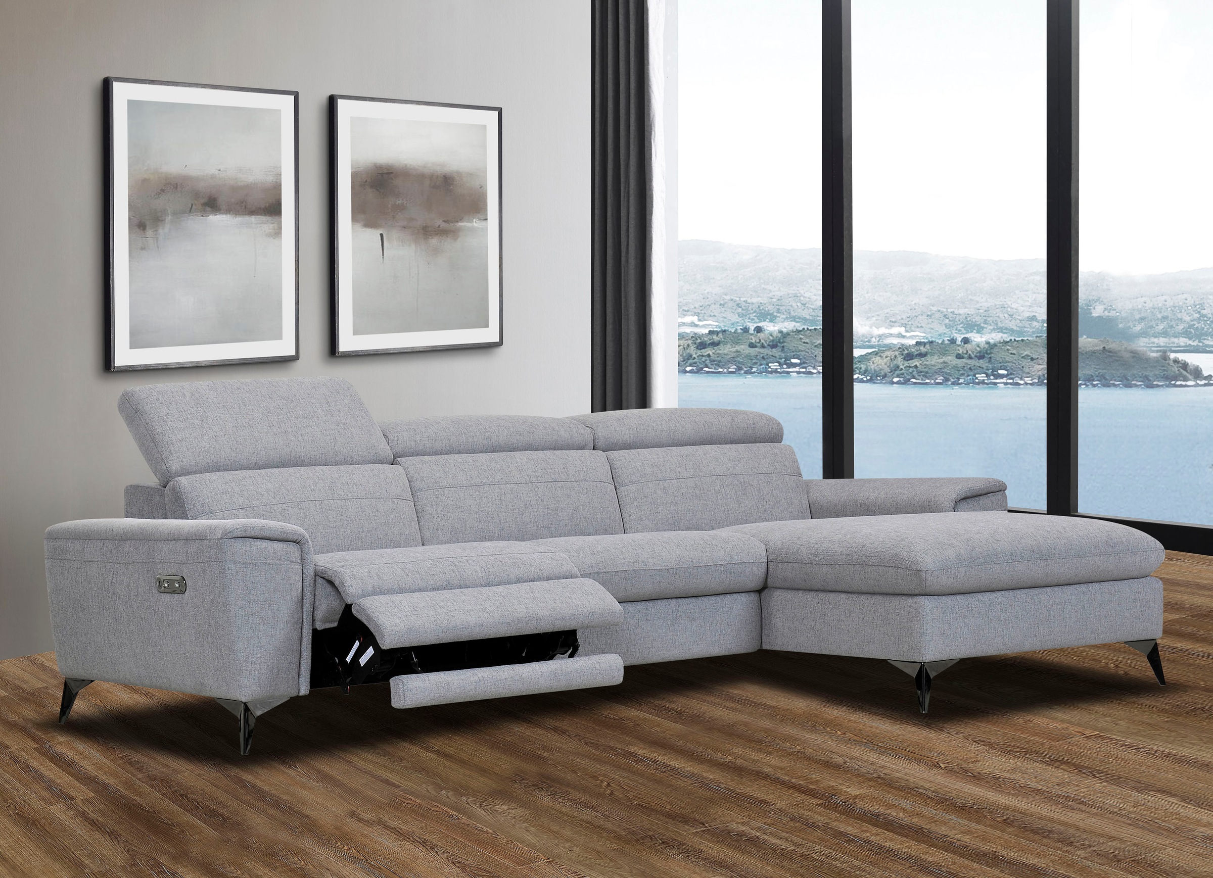Places of Style Ecksofa »Theron, L-Form, 263 cm,«, elektrische Relaxfunktion, USB-Anschluss, manuelle Kopfteilverstellung