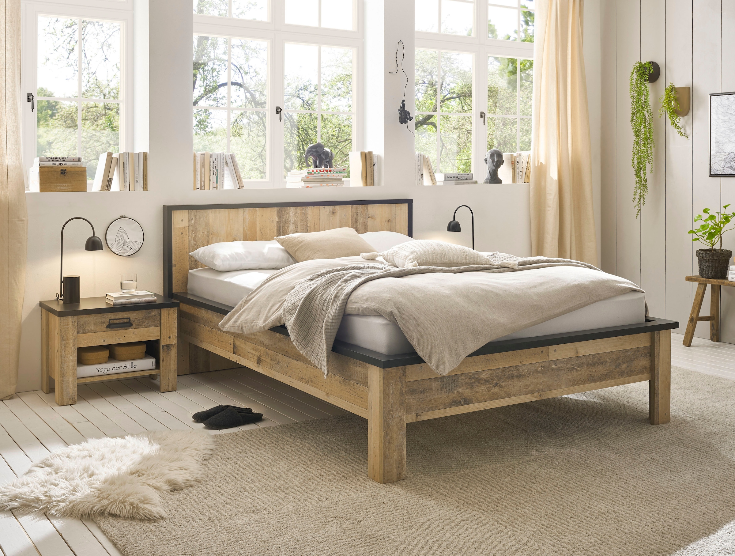 Home affaire Bettanlage »SHERWOOD«, (3 tlg.), Liegefläche Bett 140x200cm, 2 Nachttische mit jeweils 1 Schublade
