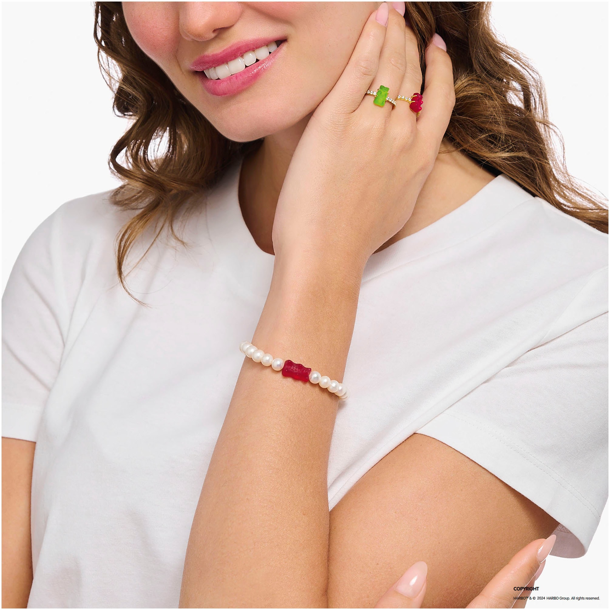 THOMAS SABO Armband »THOMAS SABO x HARIBO Schmuck: Perlenarmband mit Goldbär«, mit Kristallglas - mit Süßwasserzuchtperle