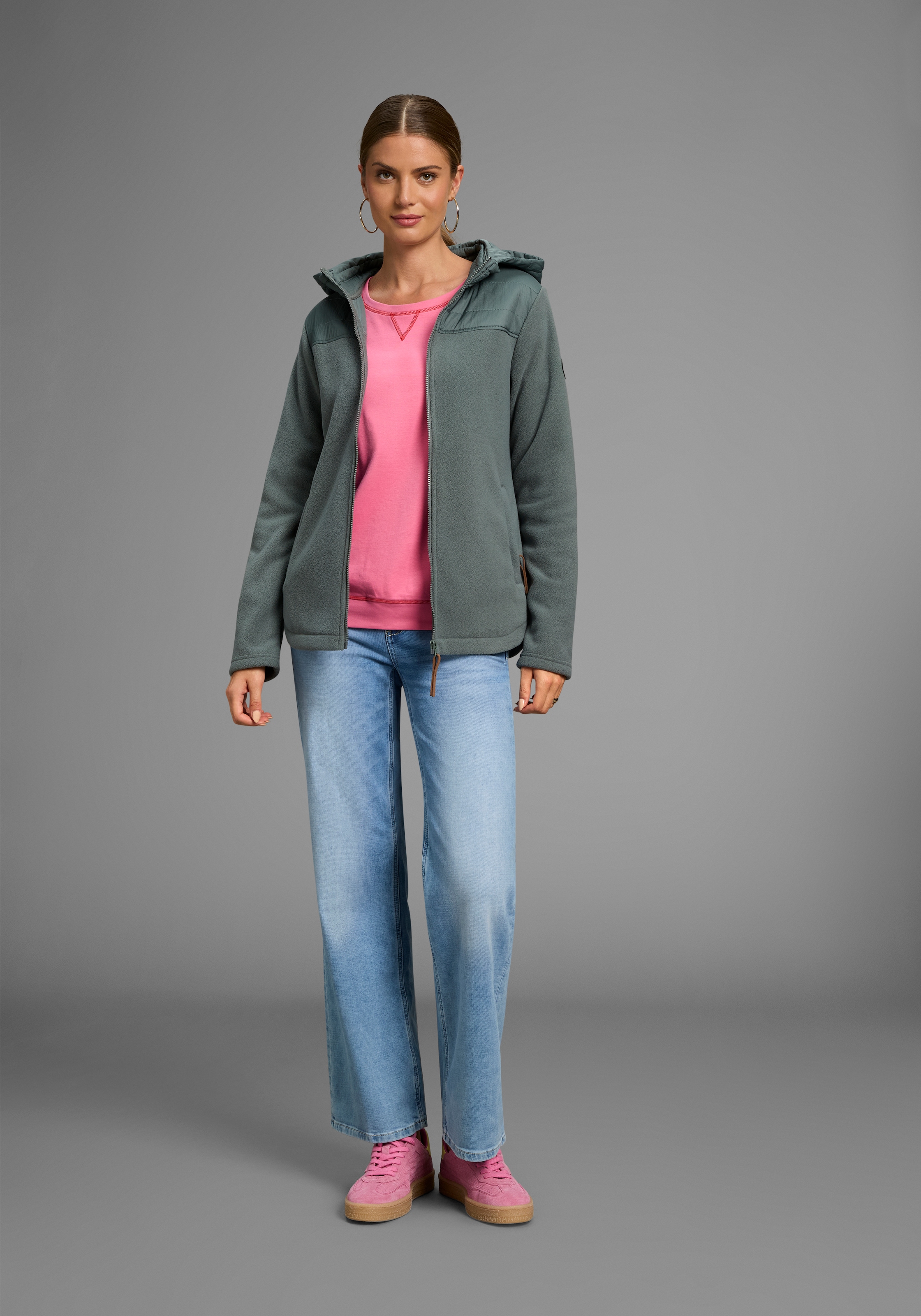 Polarino Hybridjacke mit Kapuze mit wattiertem Schulterbereich, Übergangsjacke