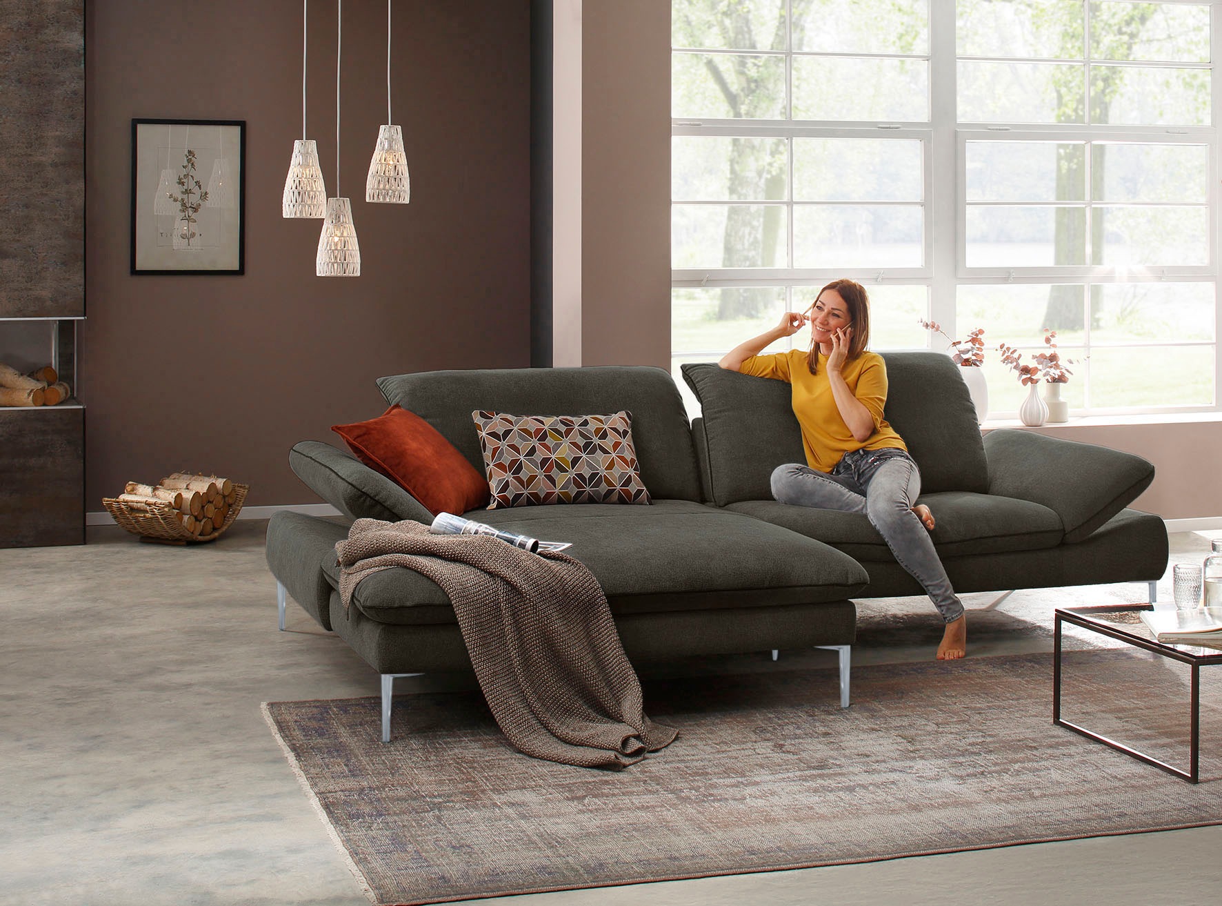 W.SCHILLIG Ecksofa »enjoy&MORE, mit tollem Sitzkomfort, elegant und bequem, L-Form«, mit Sitztiefenverstellung, Füße silber matt, Breite 294 cm