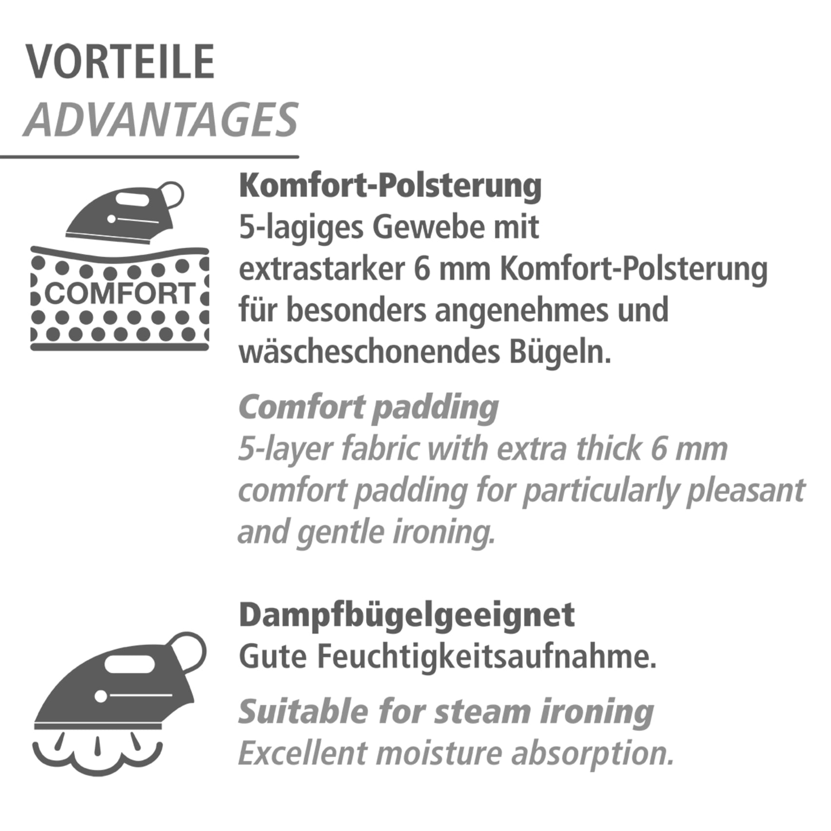 WENKO Bügelbrettbezug »Modell Air Comfort« dampfbügelgeeignet, Komfortpolsterung mit 5 Lagen