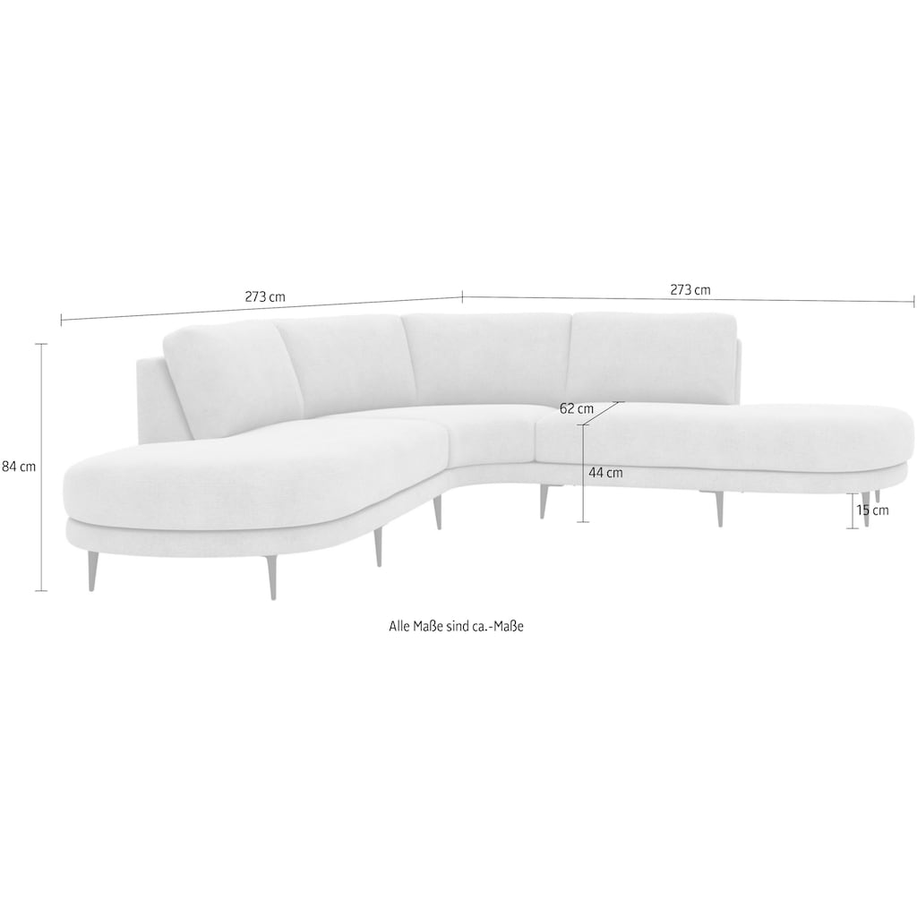 andas Ecksofa »Sersan, 273cm, L-Form, gleichschenklig, Chenille,«, tiefe Sitzfläche, attraktive abgerundete Elemente, mit Metallfüßen