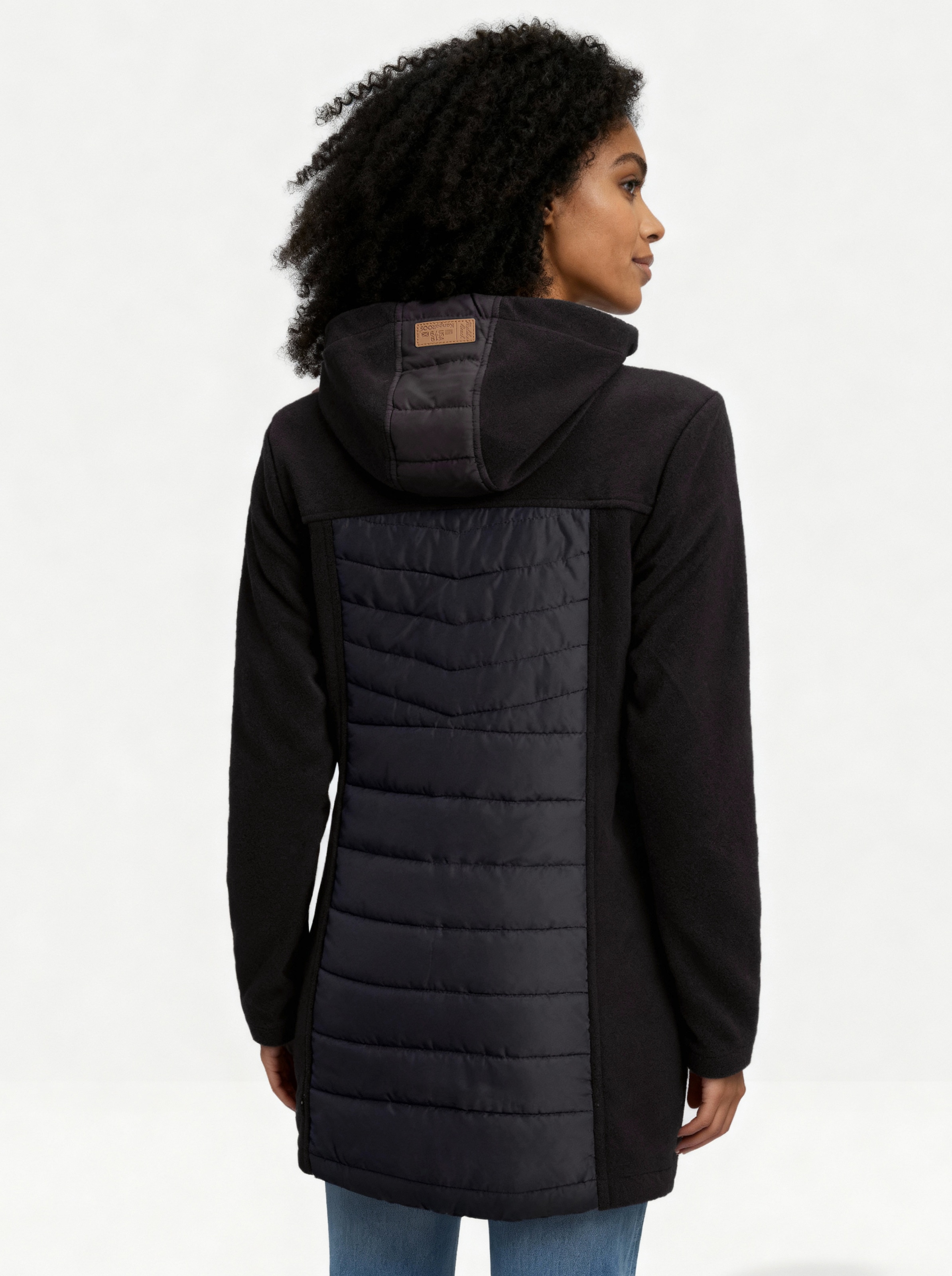 KangaROOS Langjacke 1 Stk. tlg. mit Kapuze mit 2-Wege-Reißverschluss, po-bedeckende Länge, figurbetonte Passform