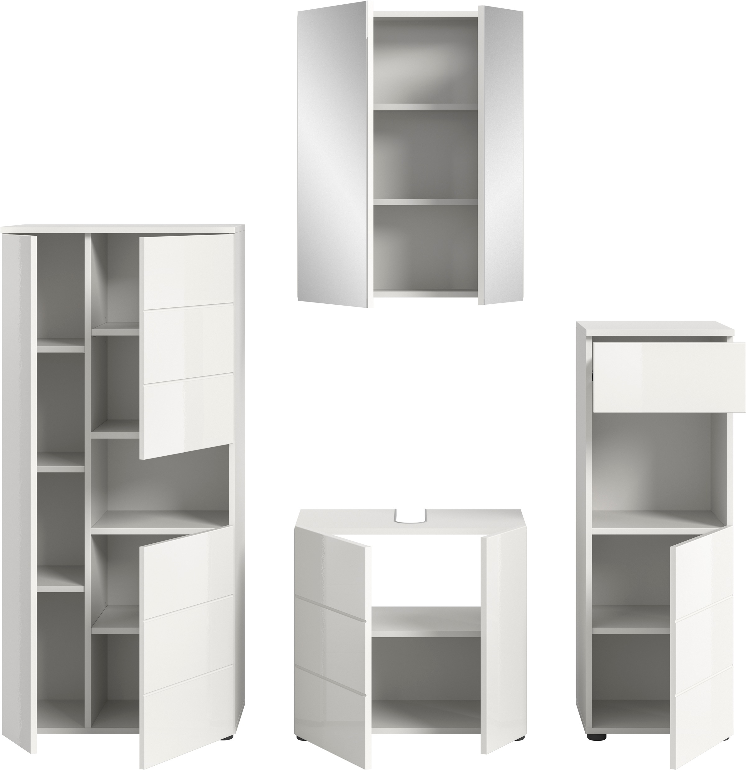 welltime Badmöbel-Set »Biel, Höhe 190 cm, Midischrank, Unterschrank, Spiegel, Standschrank«, (4 St.), Bad Set, modernes Design, Hochschrank, Unterschrank, Spiegel