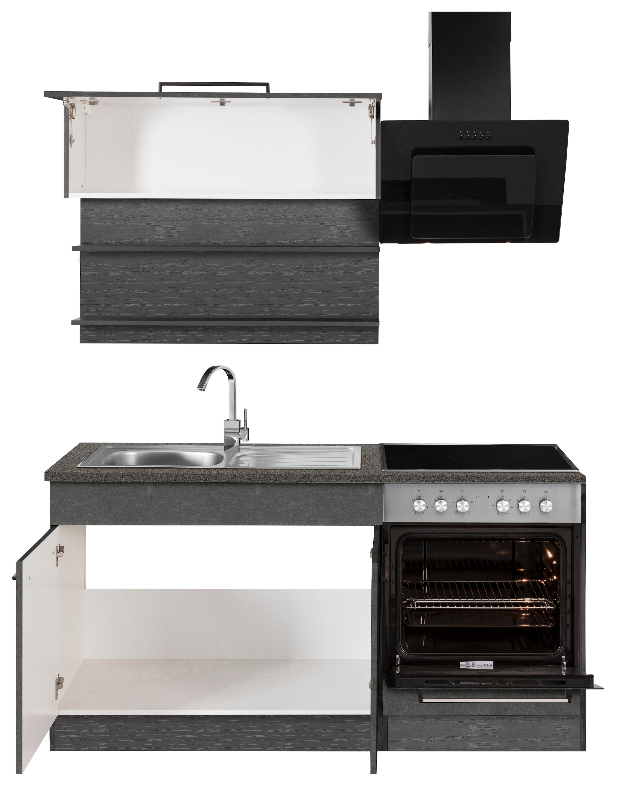 HELD MÖBEL Küchenzeile Metallgriffe, MDF kaufen 160 Fronten Breite hochwertige online »Tulsa«, cm, schwarze