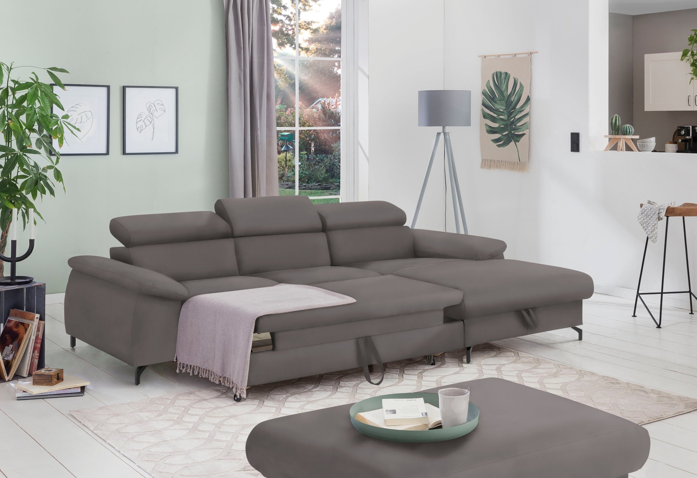 COTTA Polstergarnitur »Komaris L-Form«, (Set), Set bestehend aus: Ecksofa mit Kopfteilverstellung & Hocker