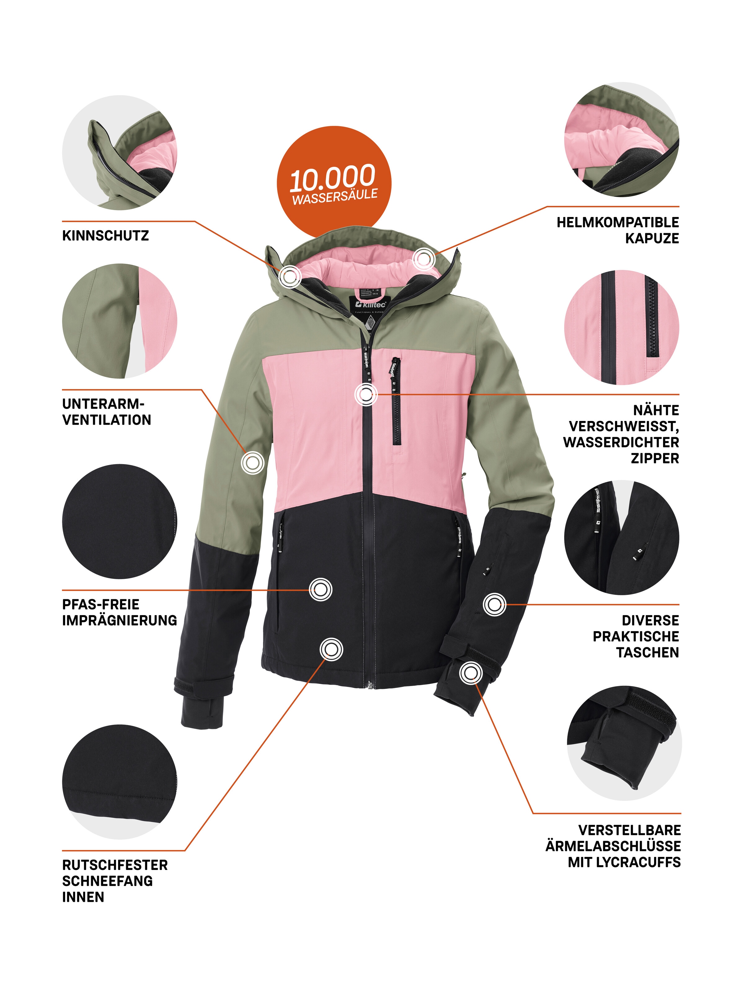 Killtec Skijacke »KSW 277 WMN SKI JCKT« Wasserdichte Damenjacke mit Schneefang, verstellbar und atmungsaktiv