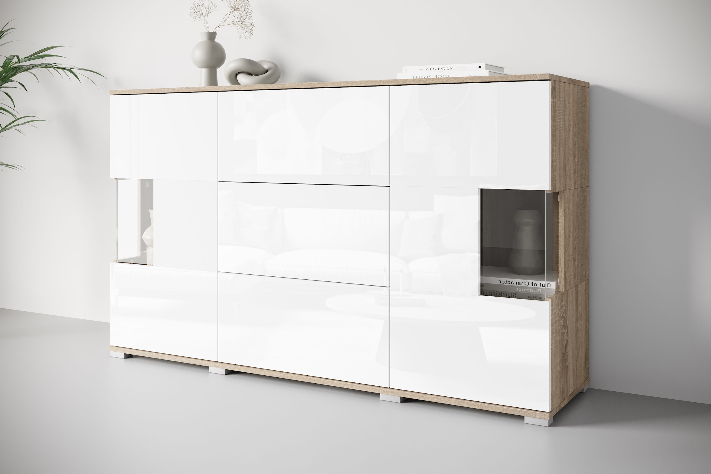 INOSIGN Sideboard »Kenia«, (1 St.), Sideboard mit 3 Schubladen, 6 Fächern, Glastüren, Breite 150 cm