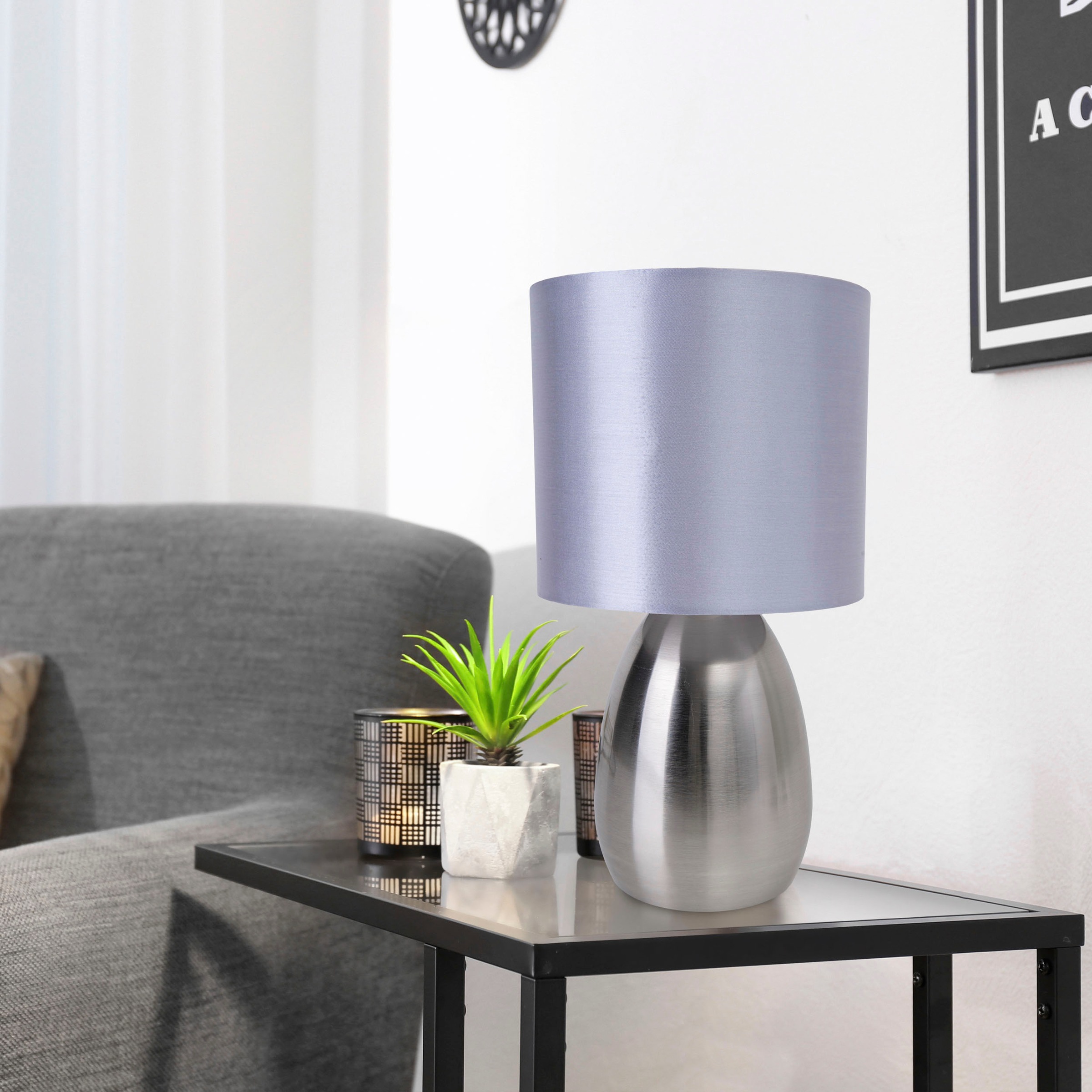 näve Tischleuchte »Aurum«, 1 flammig, Leuchtmittel E14 | ohne Leuchtmittel, 1xE14, Textilschirm grau, Fuß stahl-blank, Höhe 33cm, Zuleitung 150cm