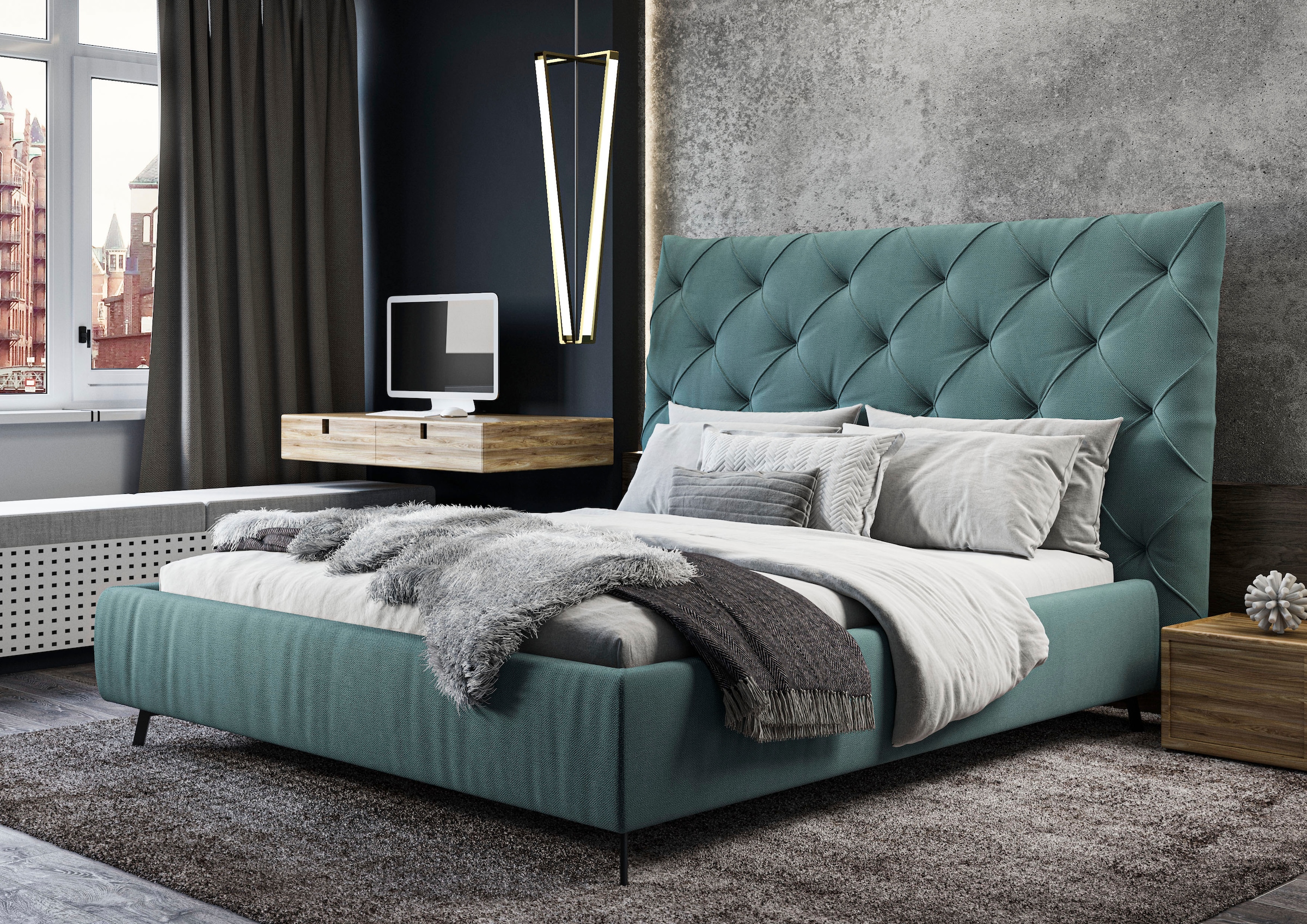 Leonique Polsterbett »Maxime, in 4 Breiten bis 200cm, auch in Leder« Kopfteilhöhe 143 cm, belastbar bis 280 kg, auch in Überlänge 220cm