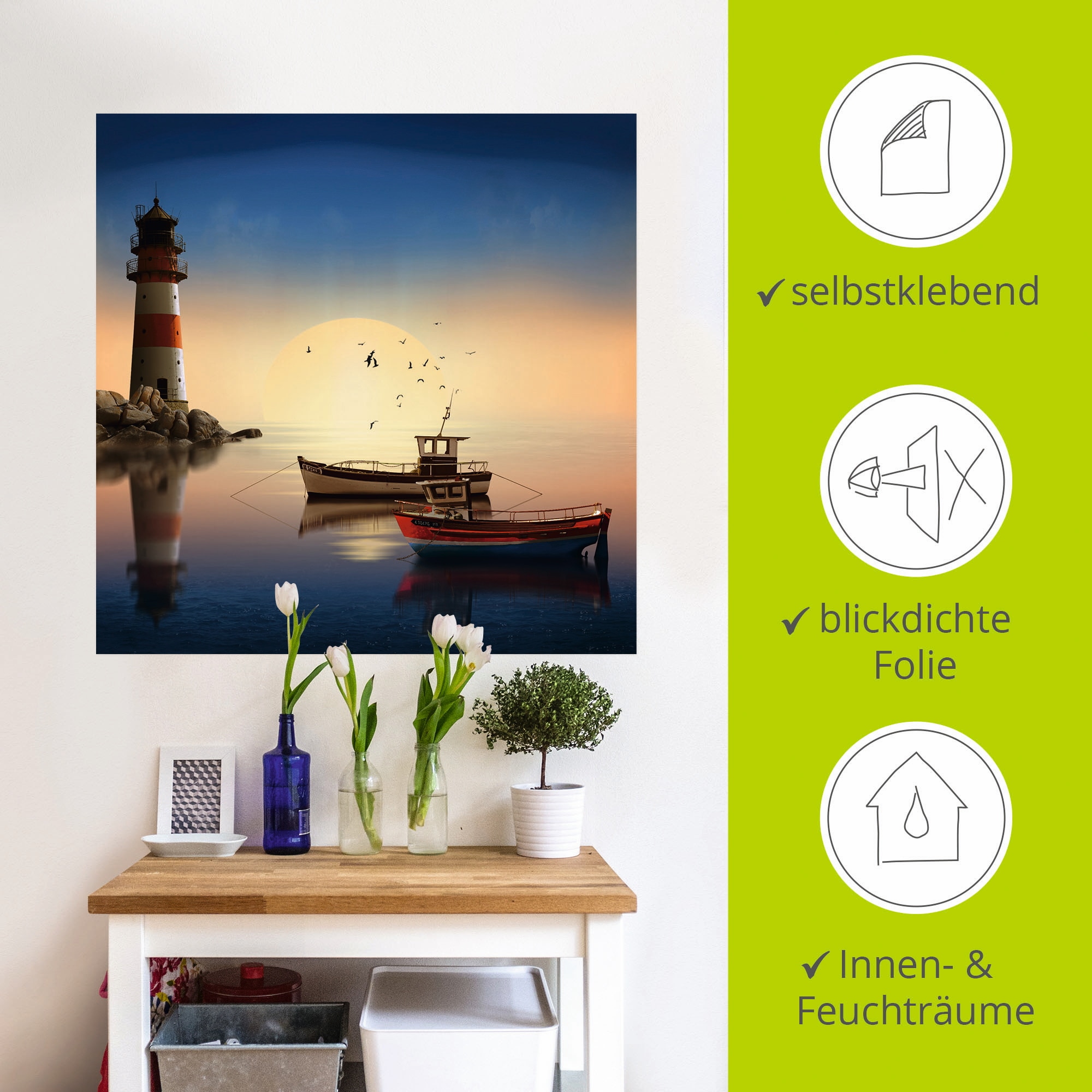 Artland Wandbild »Kleiner Hafen mit Leuchtturm«, Gebäude, (1 St.), als Leinwandbild, Wandaufkleber in verschied. Größen