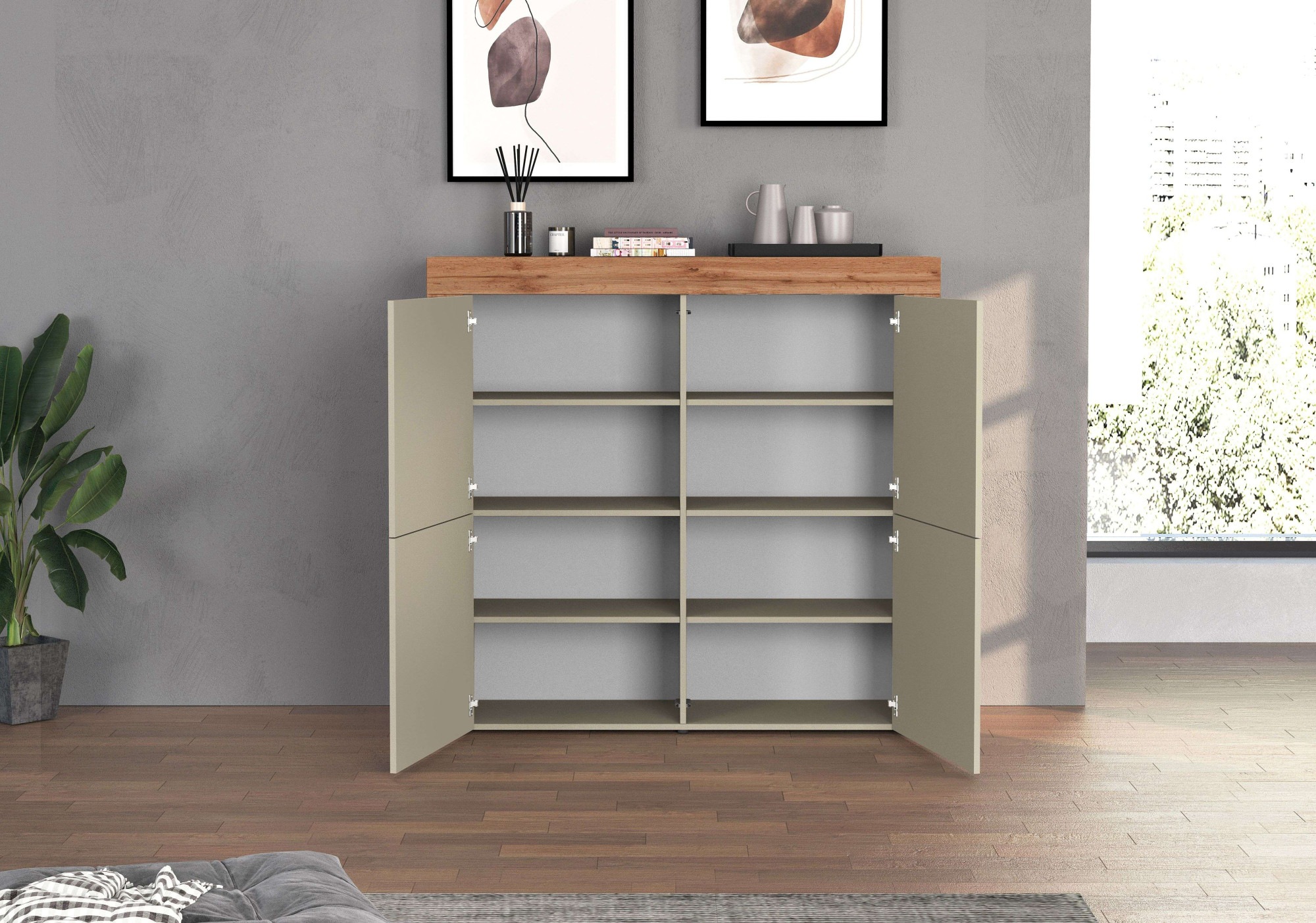 INOSIGN Highboard »CHRONOS Breite 140 cm mit 4 Türen und 8 Fächer 'Made in Italy'«, (1 St.), Hohes Sideboard, Kommode, Schrank, Grifflos mit Push to Open