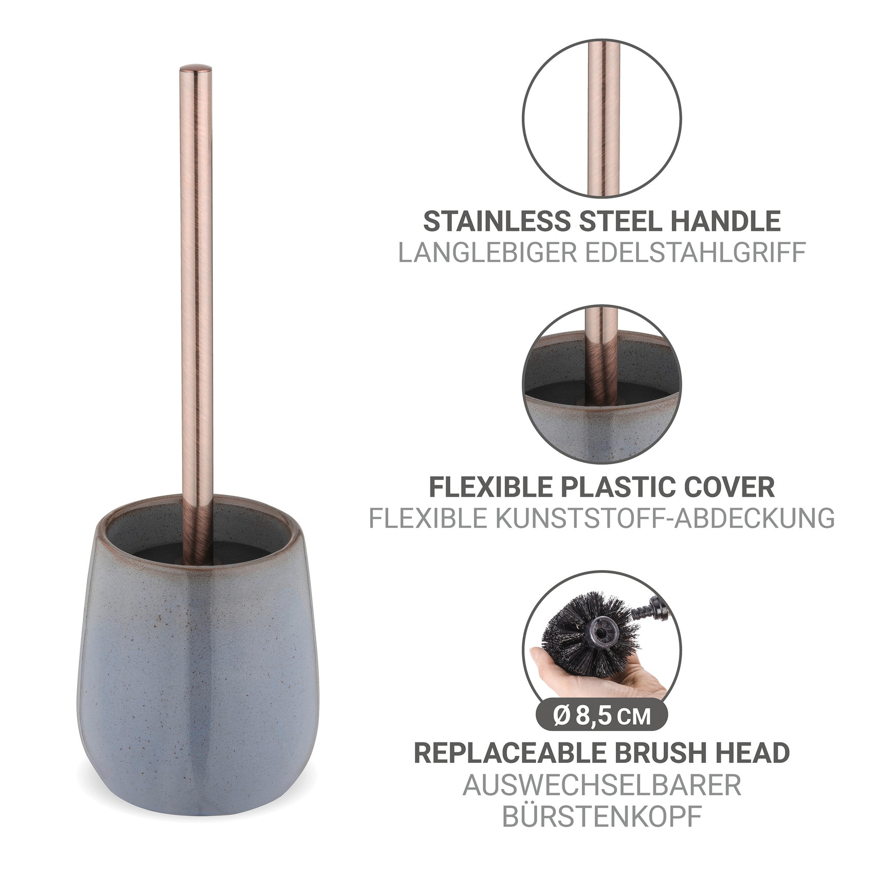 WENKO WC-Garnitur »Sirmione« aus Edelstahl | Keramik | Kunststoff Keramik, individuelle Glasur, Toilettenbürste mit Kunststoffabdeckung