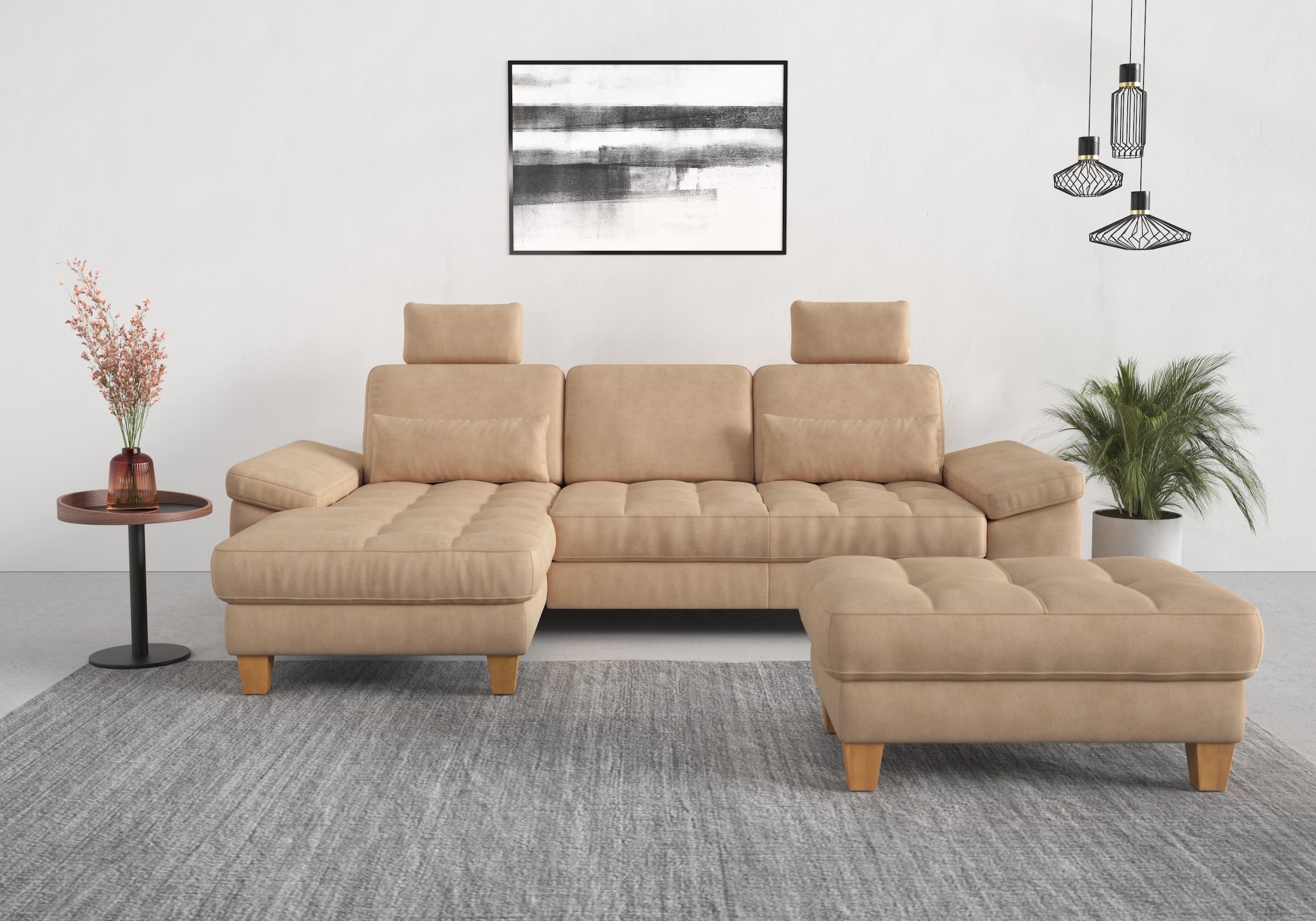 sit&more Ecksofa »Westham L-Form« mit Recamiere, mit oder ohne Bettfunktion, Bettkasten, Füße Eiche