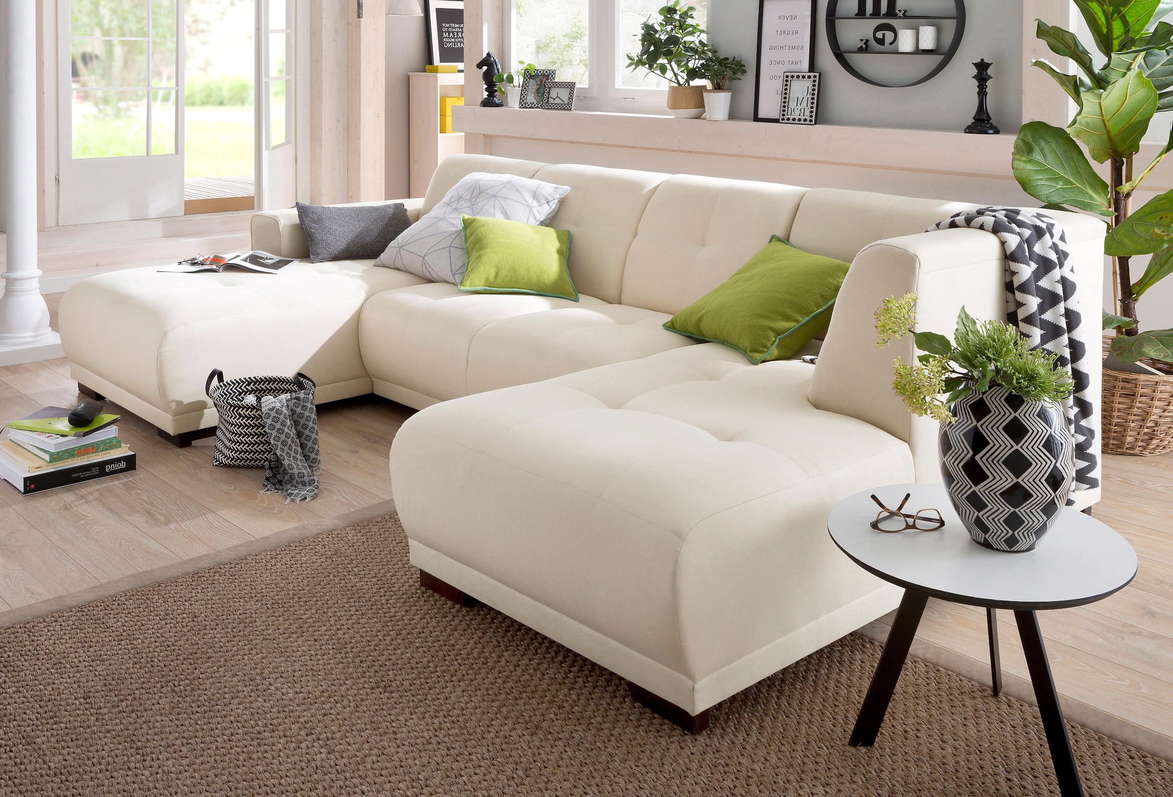 Home affaire Wohnlandschaft »Langeland U-Form«, incl. 2 Zierkissen, Recamiere wahlweise links oder rechts