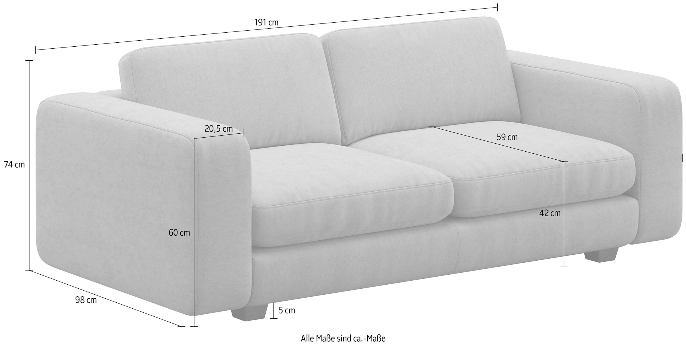 machalke® 2,5-Sitzer »valentino«, mit breiten Armlehnen, Füße Walnuss, Breite 191 cm