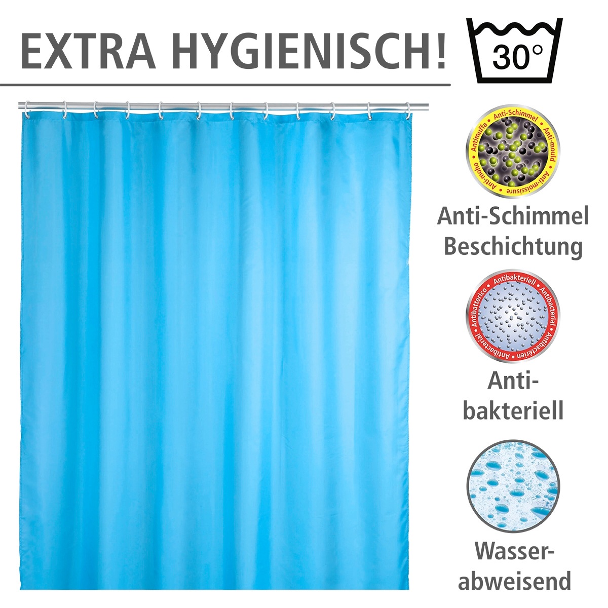 WENKO Duschvorhang »Uni Light Blue«, Höhe 200 cm, waschbar