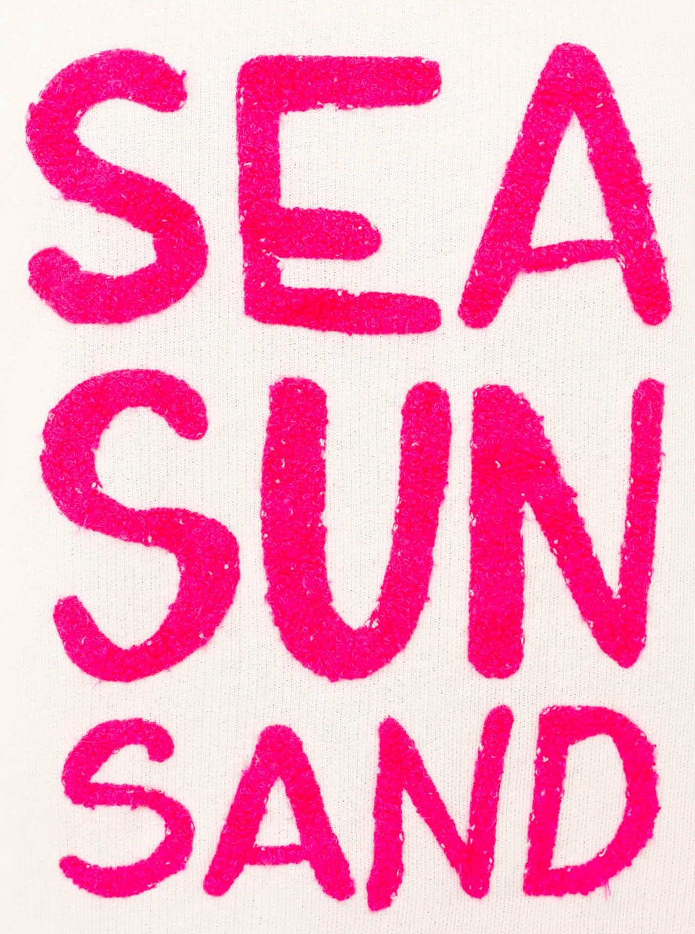 Zwillingsherz Sweater »"Sea Sand Sun"«, Flock-Print, ausgefranster Rundhalsausschnitt, Langarm
