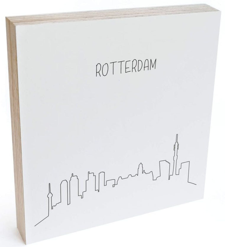 Wall-Art Holzbild »Tischdeko Skyline Rotterdam«, (1 St.), Vintage Wohnzimmerdeko