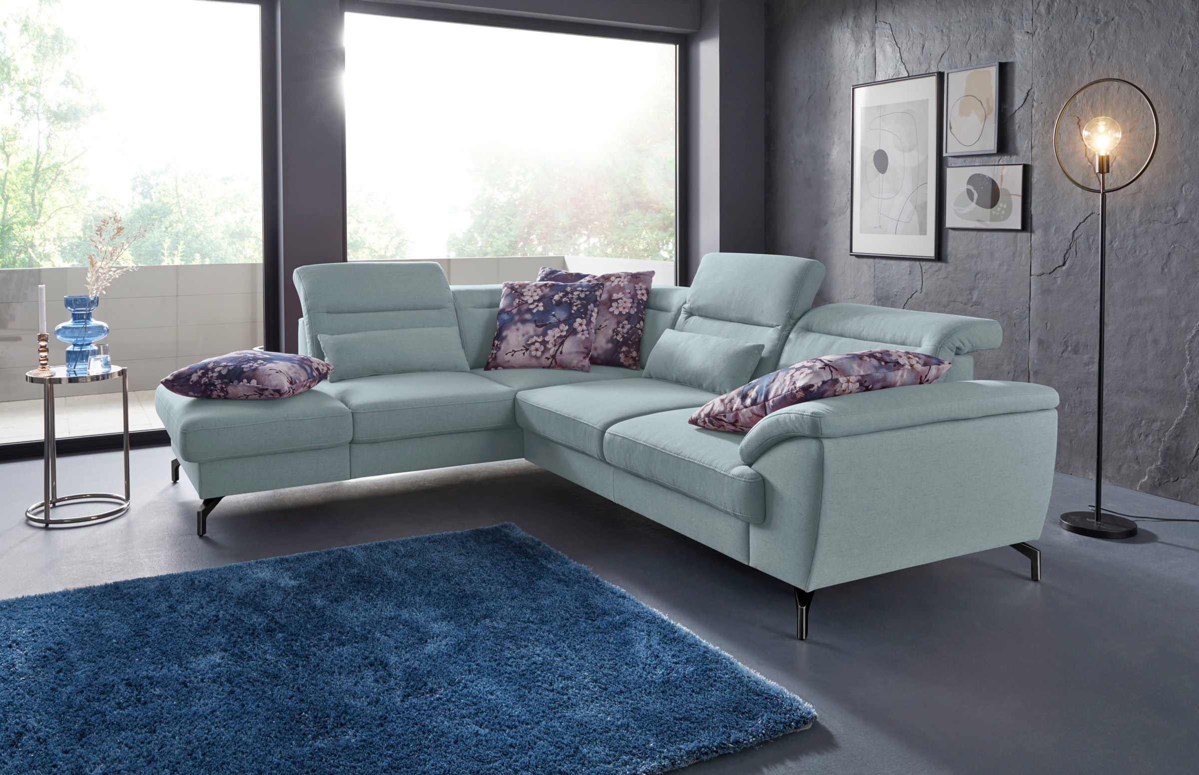 sit&more Ecksofa »Percy L-Form«, 12 cm Fußhöhe, Sitztiefenverstellung, wahlweise in 2 Fußfarben