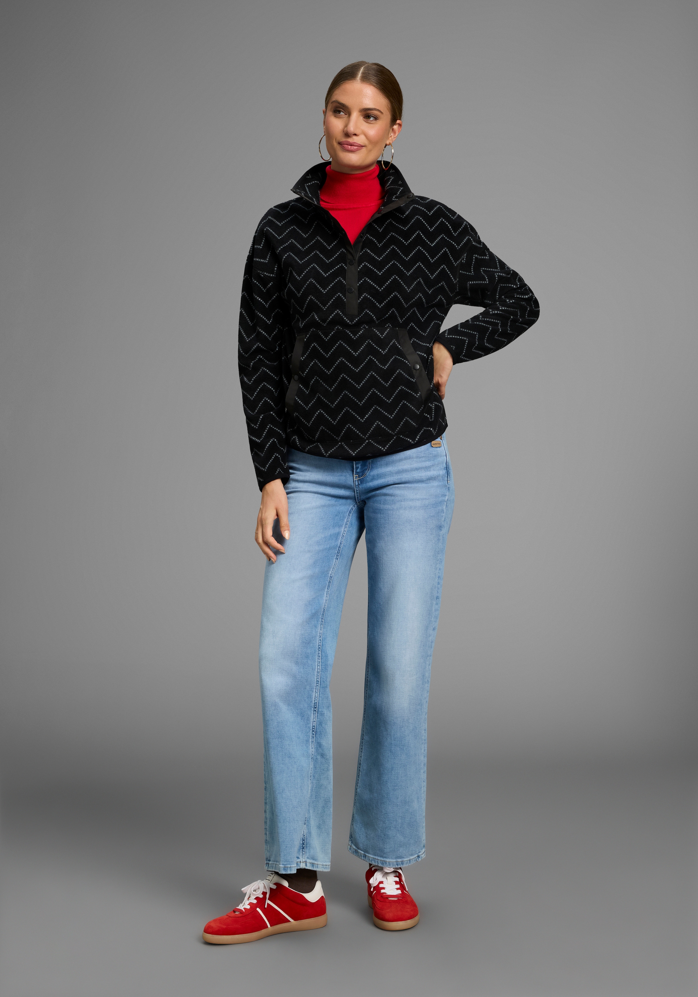 Polarino Fleecepullover , mit Colourblocking-Optik,  mit Kängurutasche,  aus Fleecestoff
