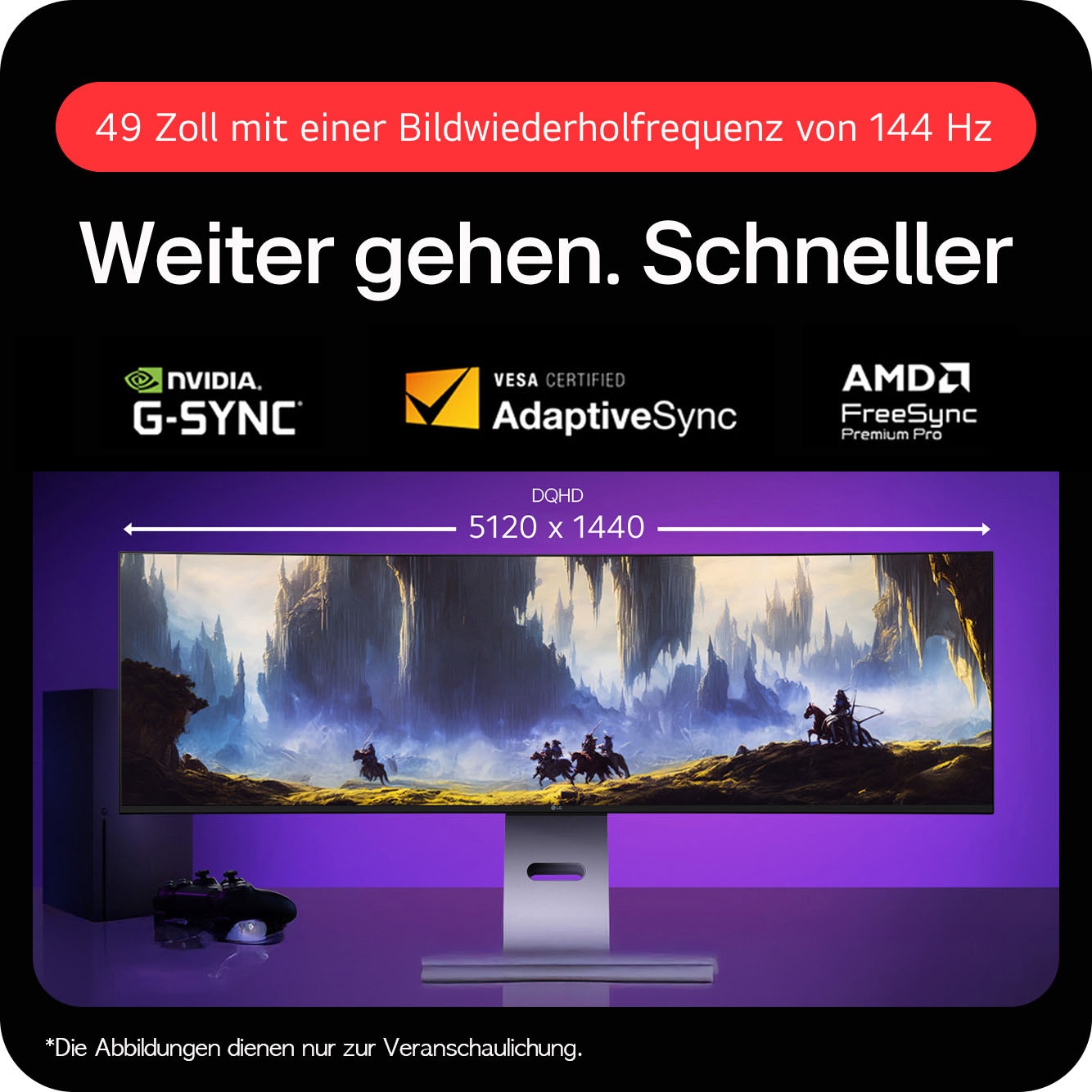LG Curved-Gaming-Monitor »49U950A« 124 cm/49 ″  5120 x 1440 px DQHD 5 Reaktionszeit 144 Hz