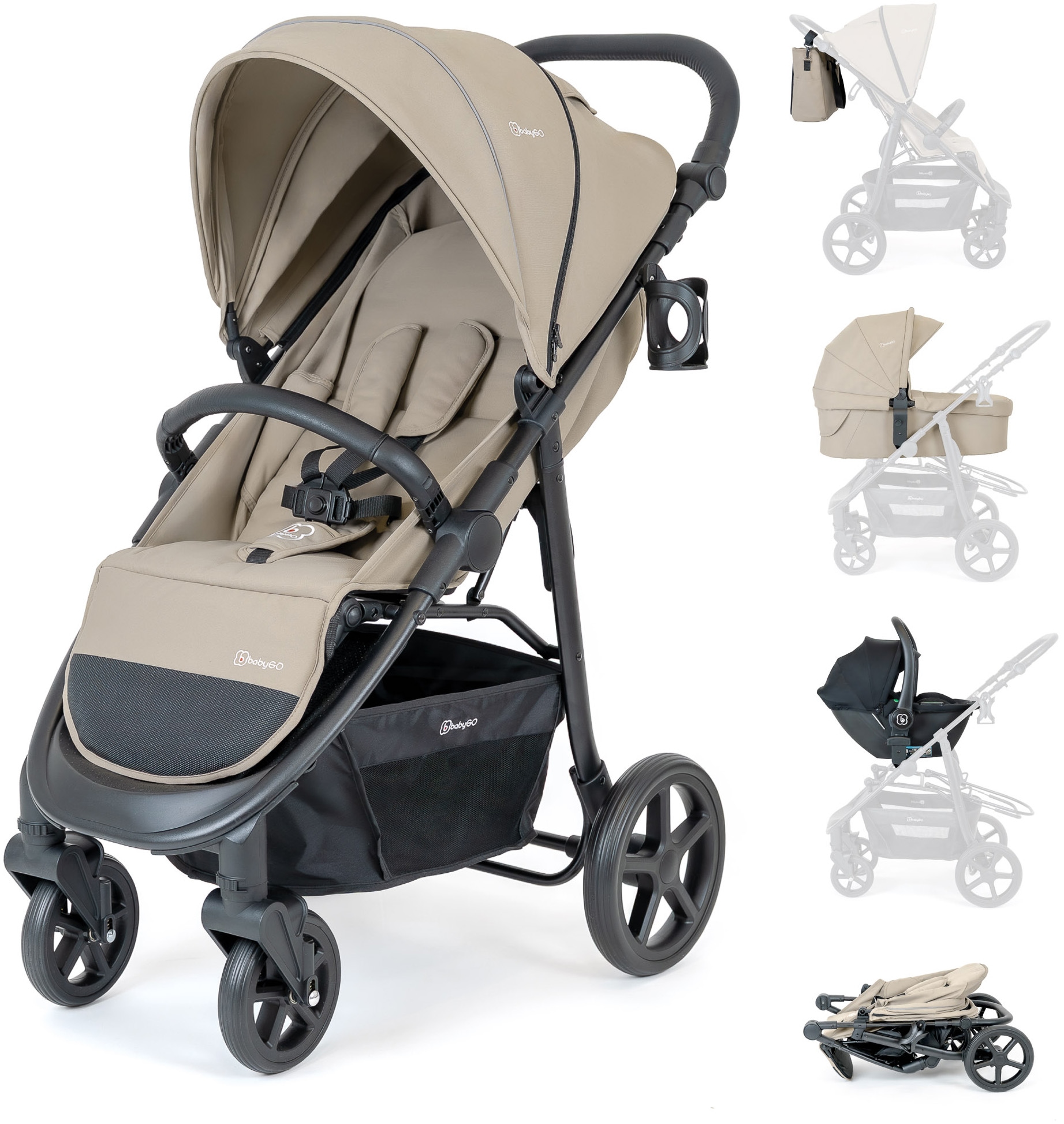BabyGo Kombi-Kinderwagen »Evolution« 22 kg mit Babywanne, Babyschale, Wickeltasche und Sportsitz