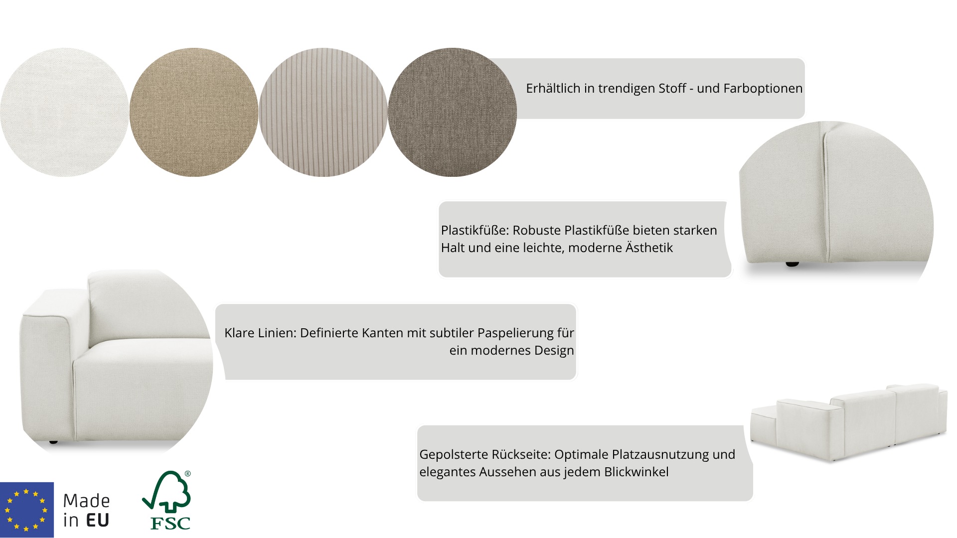 andas 2-Sitzer »Noord mit Kedernaht, Breite 227 cm«, Cord, Struktur, Webstoff, mit Wellenunterfederung, Massivholzrahmen